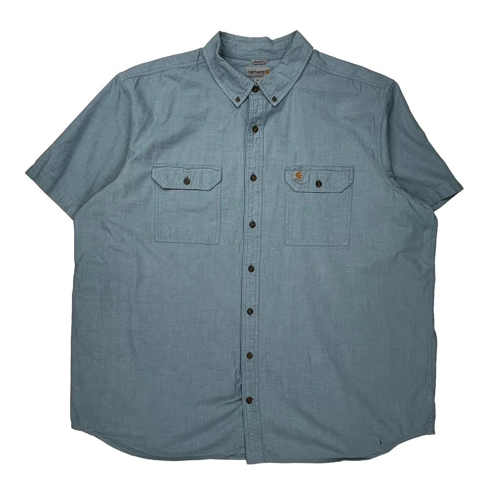 Carhartt Tall Short Sleeve Shirt - 3XL Blue Cotton Refurbished - Thrifted (note: this is a term often used to describe second- refurbished available on Cerqular