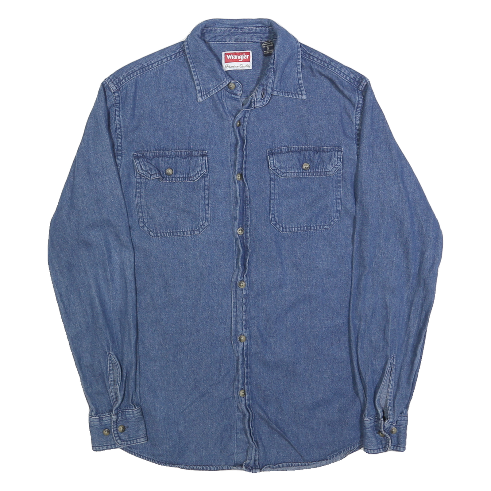 WRANGLER Mens Blue Denim Shirt S Casual Cotton Blend Long Sleeve Button Up Refurbished - N/A refurbished available on Cerqular