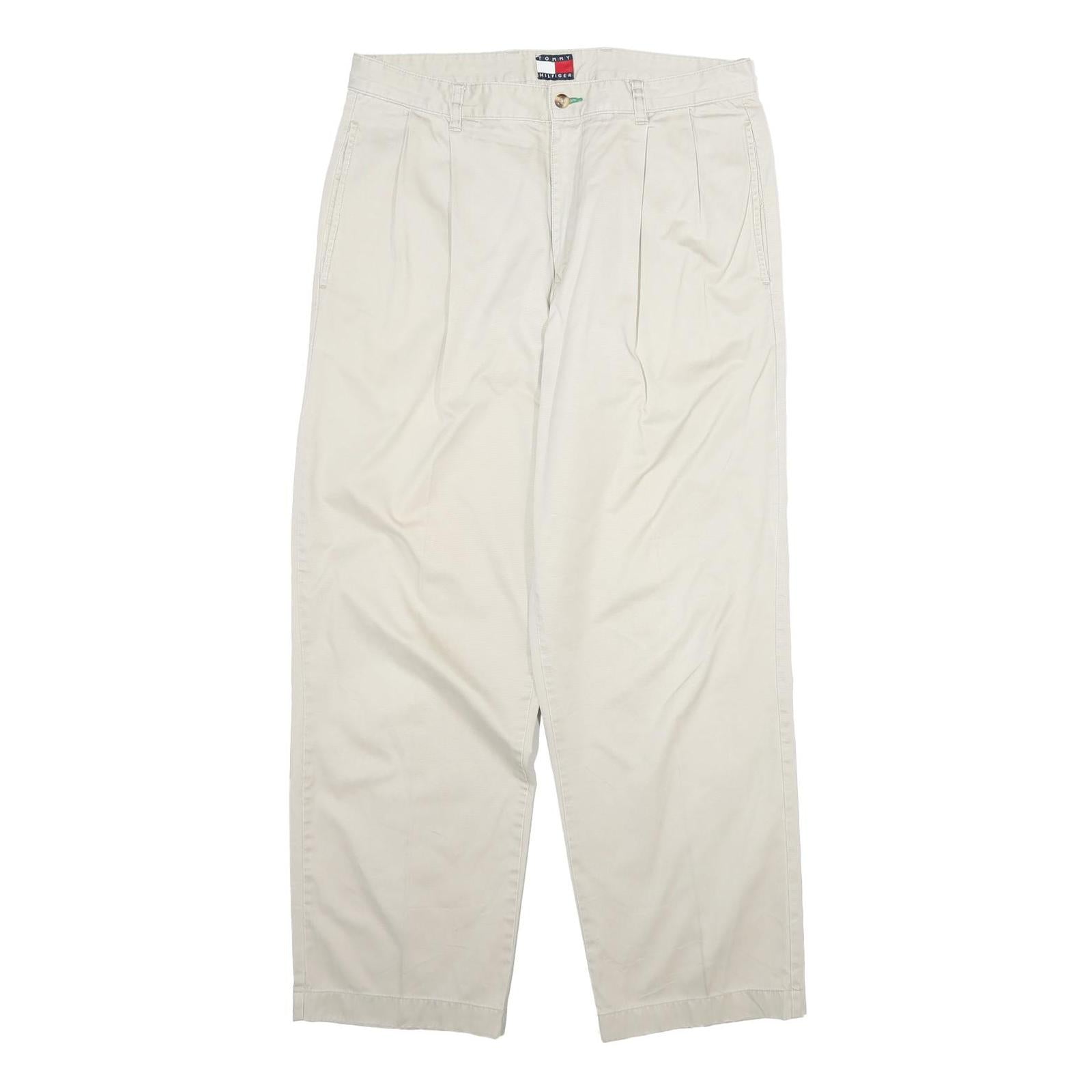 TOMMY HILFIGER Mens Cotton Cream Regular Straight Trousers W34 L32 Classic Refurbished - N/A refurbished available on Cerqular