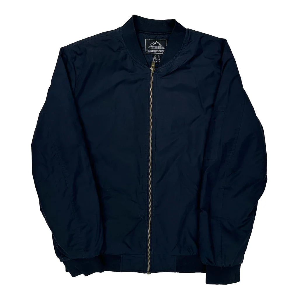 Outdoor Exchange Bomber Jacket - Small Navy Polyester Refurbished - Thrifted (note: this is a term often used to describe second- refurbished available on Cerqular