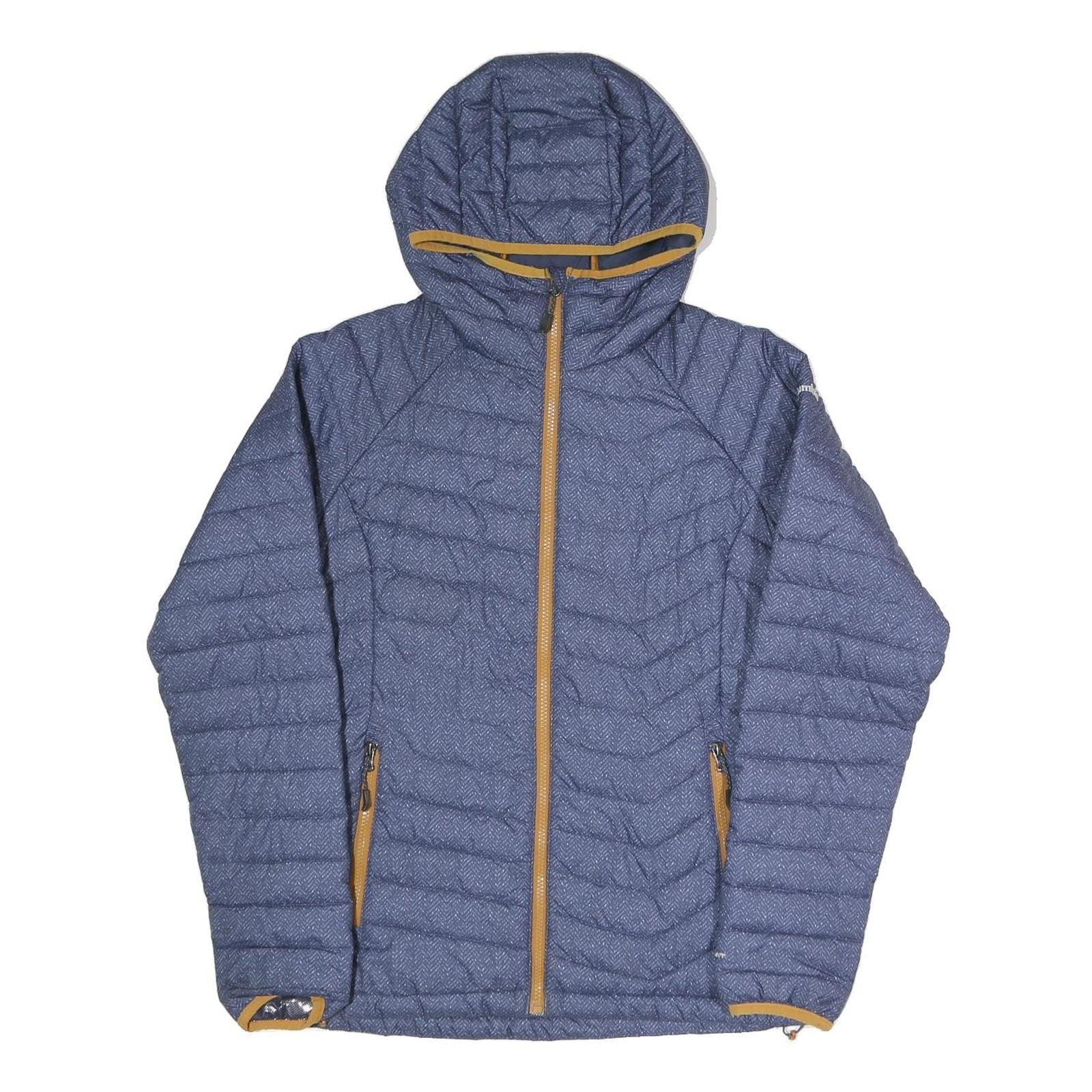 COLUMBIA Womens Blue Herringbone Puffer Jacket M Polyester Blend Hooded Zip Refurbished - N/A refurbished available on Cerqular