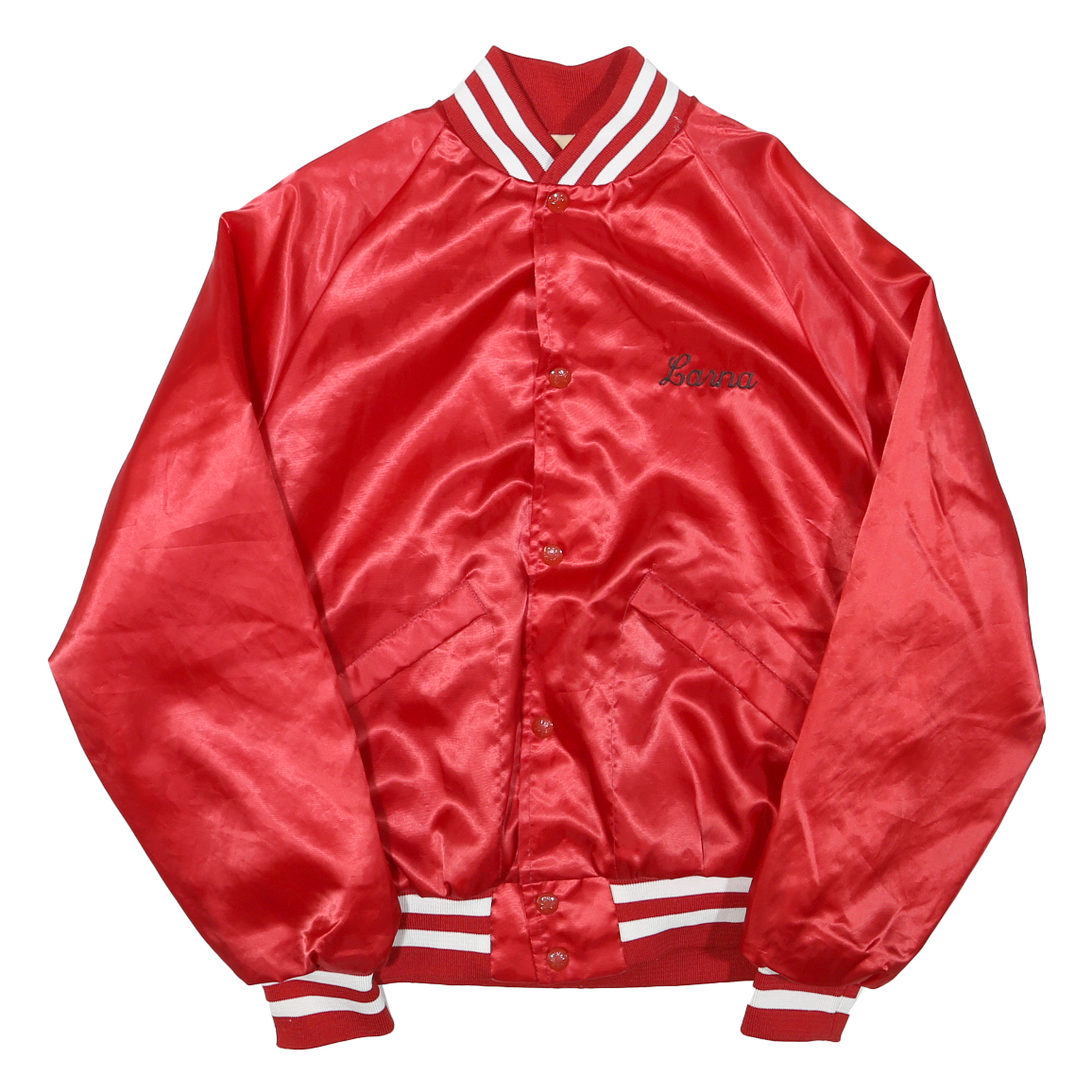 Mens Red Satin Button Jacket S Polyester Blend Varsity Style Embroidered Refurbished - N/A refurbished available on Cerqular