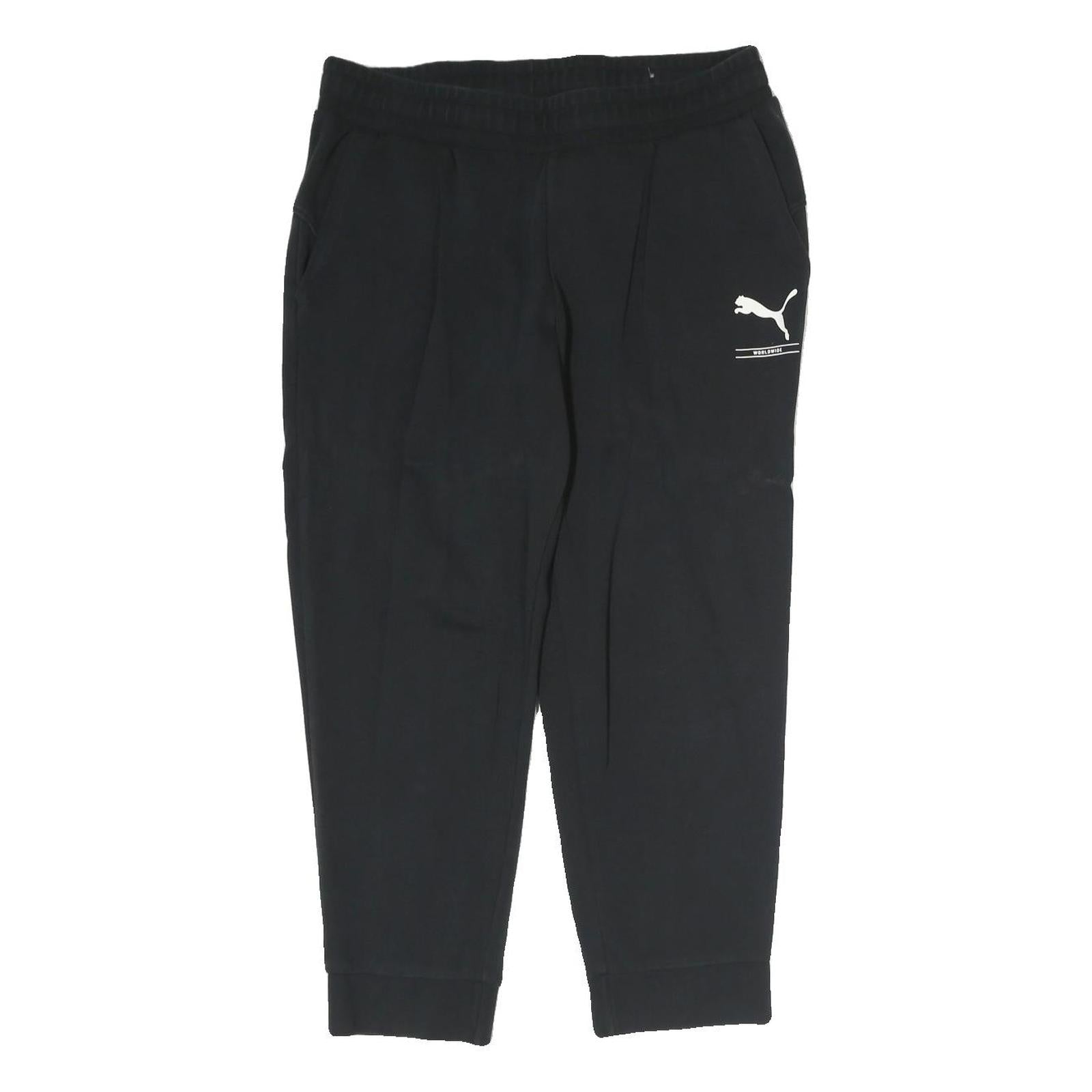 PUMA Mens Joggers Black L W30 L25 Slim Tapered Logo Print Pockets Refurbished - N/A refurbished available on Cerqular