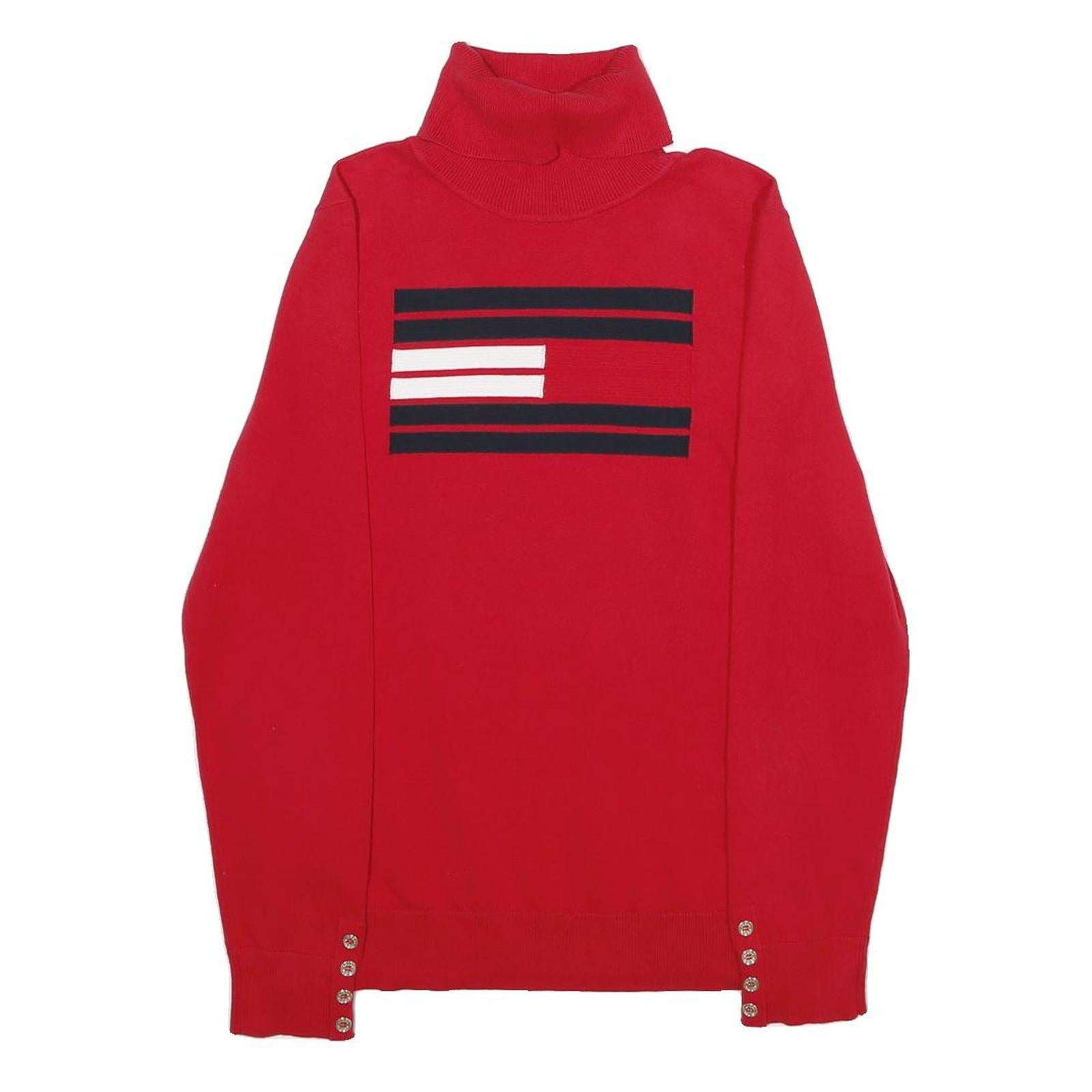 TOMMY HILFIGER Womens Red Patterned Plain Roll Neck Jumper S Cotton Blend Refurbished - N/A refurbished available on Cerqular