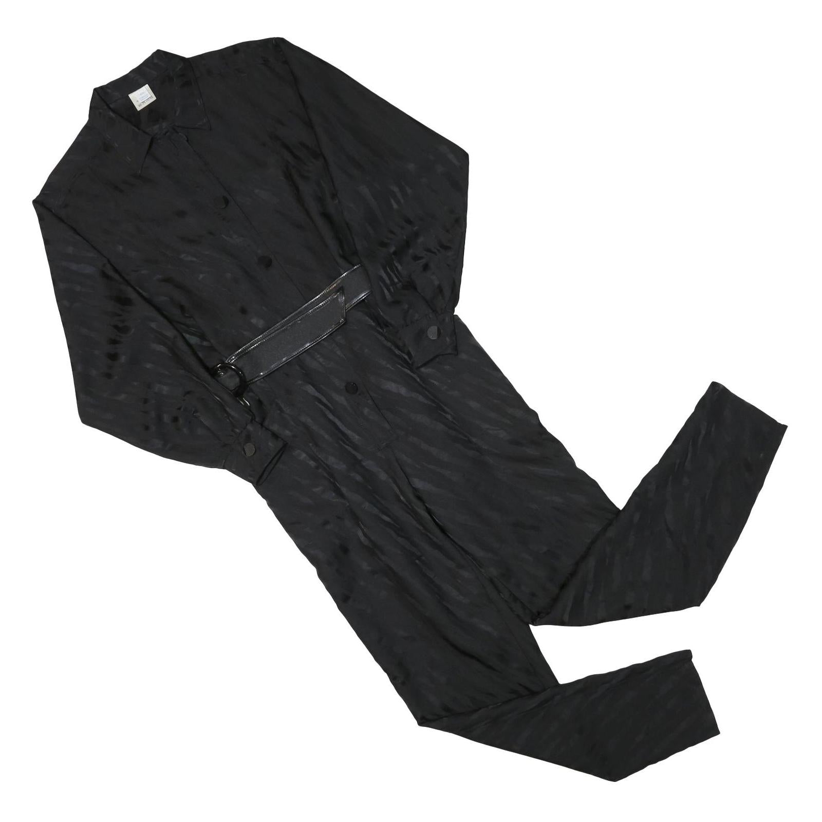 Womens Black Plain Playsuit S Collar Long Sleeve Zip Polyester Blend Refurbished - N/A refurbished available on Cerqular