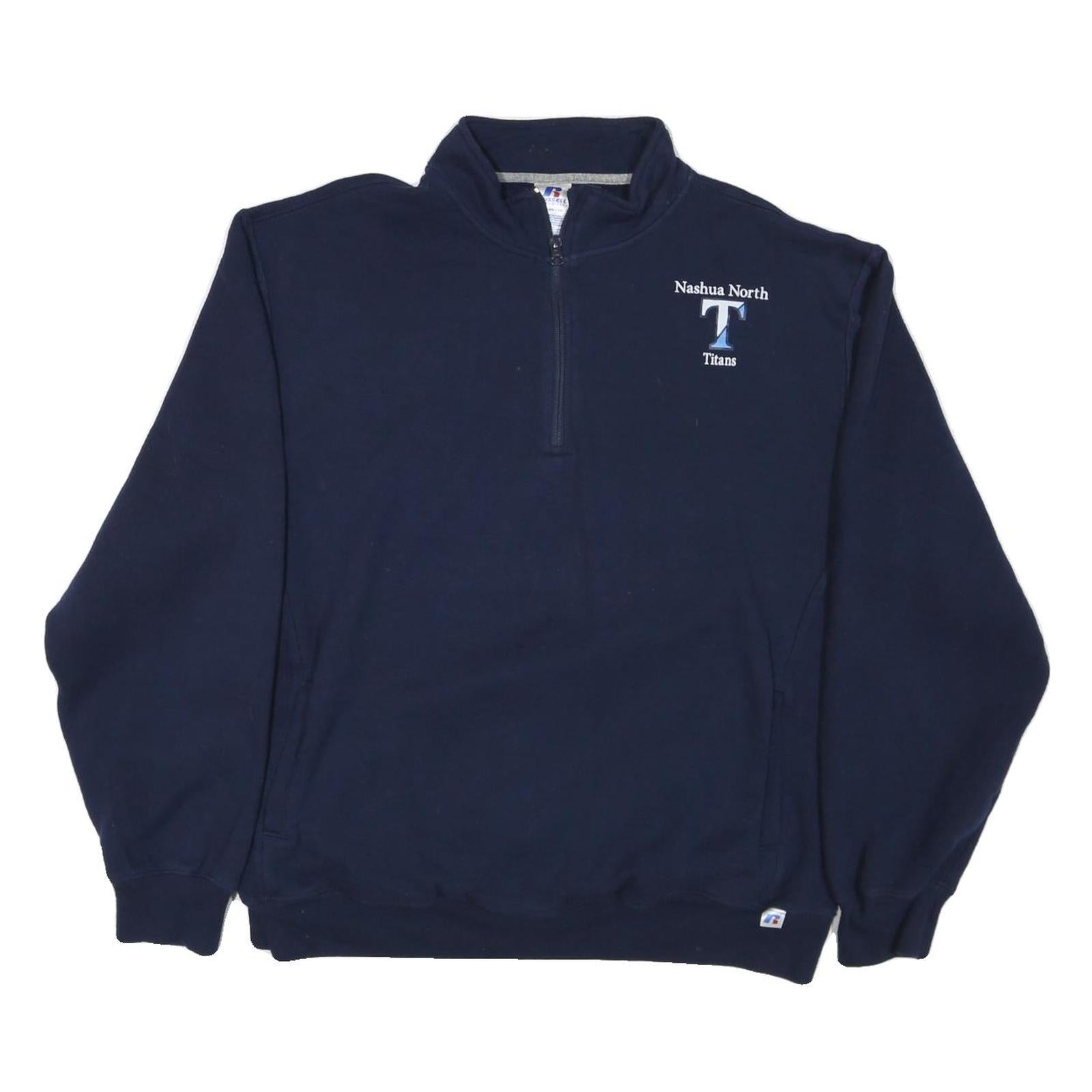 RUSSELL ATHLETIC Mens Blue Nashua North Titans 1/4 Zip Sweatshirt XL Cotton Refurbished - N/A refurbished available on Cerqular