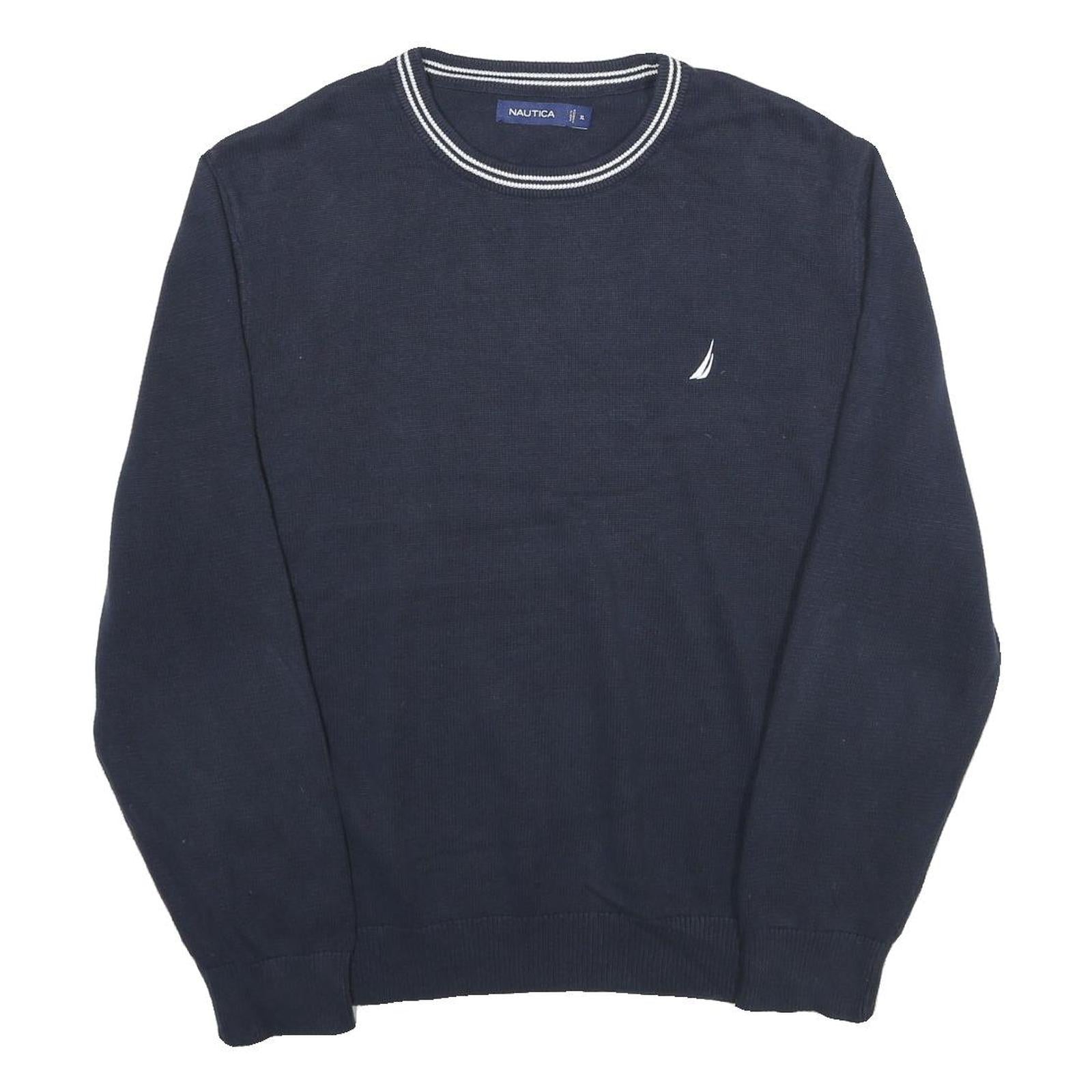 NAUTICA Mens Navy Blue Plain Cotton Jumper Crew Neck Basic Knit XL Casual Refurbished - N/A refurbished available on Cerqular