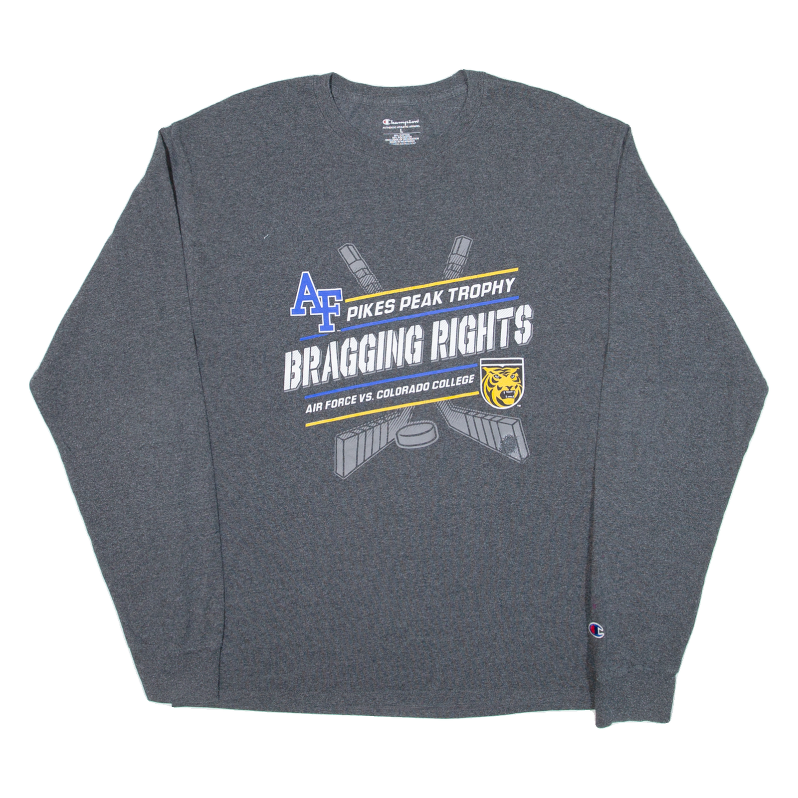 CHAMPION Air Force Vs Colorado College Mens T-Shirt Grey Long Sleeve USA L Refurbished - N/A refurbished available on Cerqular