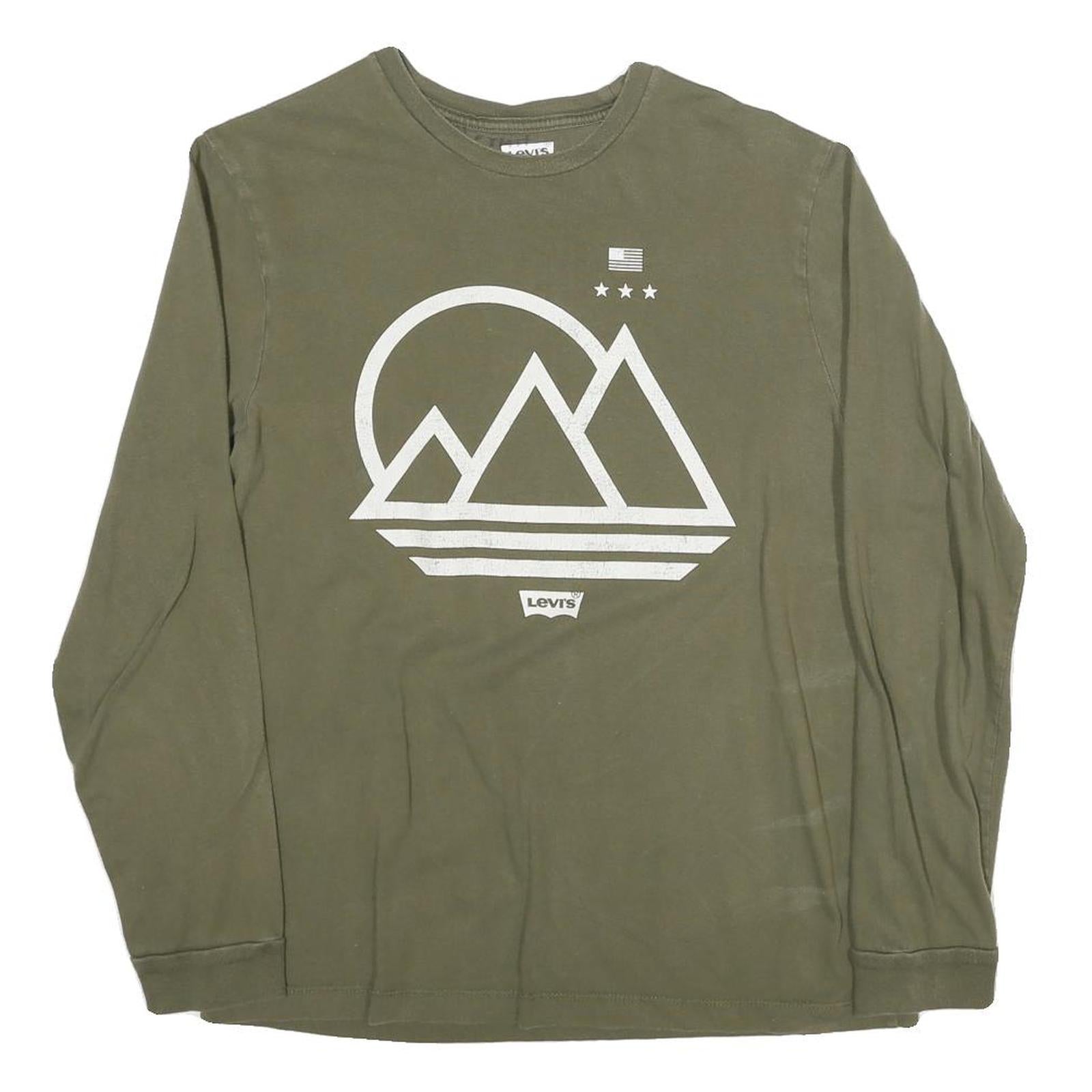 LEVI'S Mens Green Graphic Long Sleeve Crew Neck T-Shirt S Cotton Blend Casual Refurbished - N/A refurbished available on Cerqular