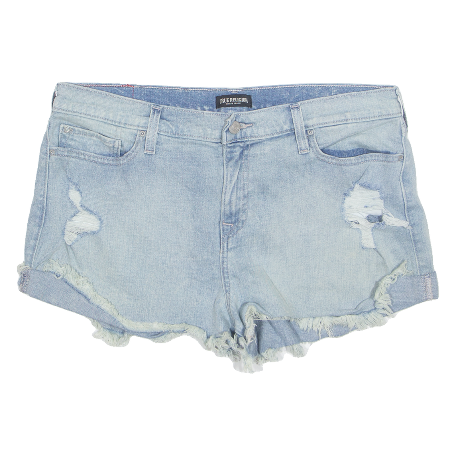 TRUE RELIGION Cut Off Distressed Womens Denim Shorts Blue L W36 Refurbished - N/A refurbished available on Cerqular