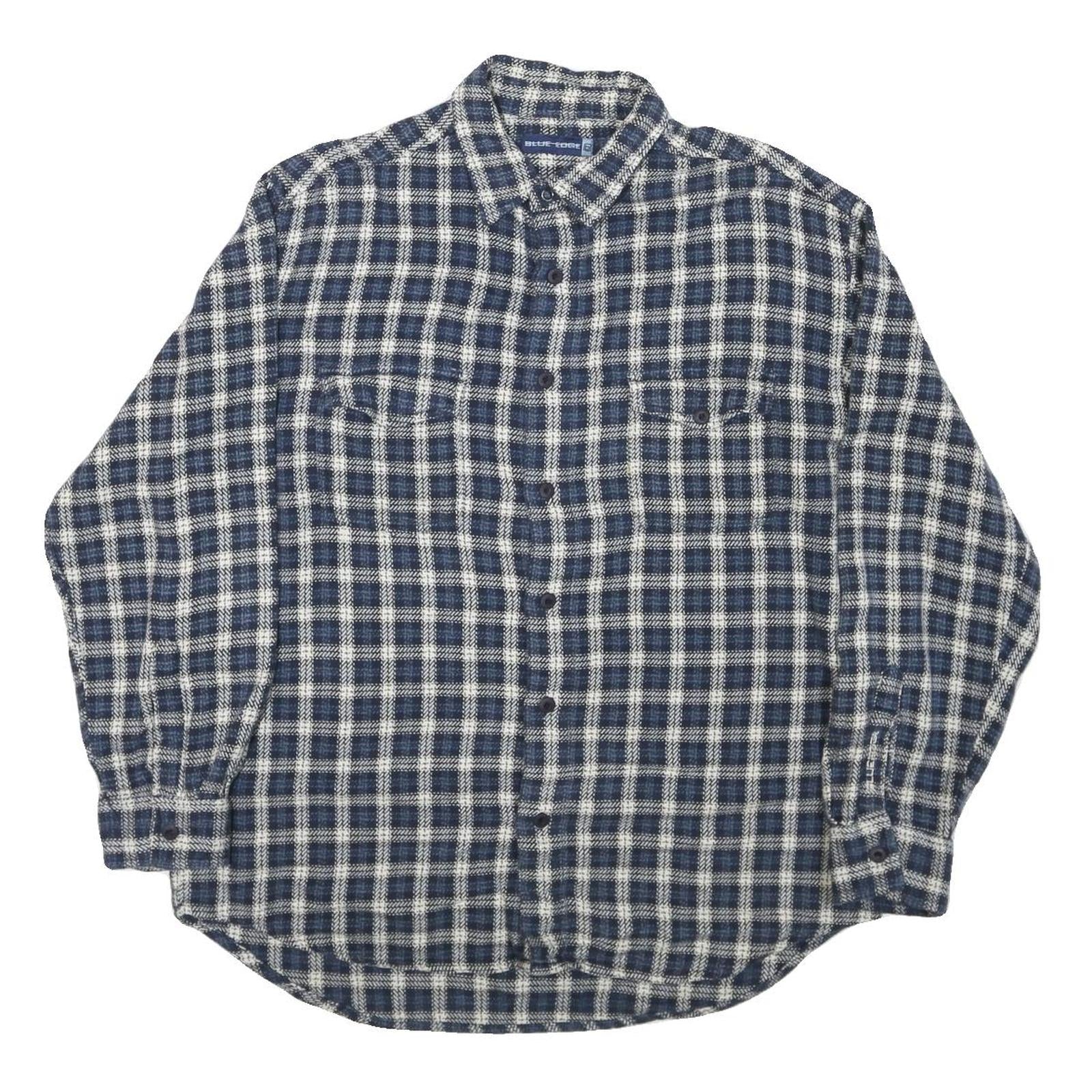 BLUE EDGE Mens Blue & Cream Checked Shirt L Cotton Blend Button Closure Casual Refurbished - N/A refurbished available on Cerqular