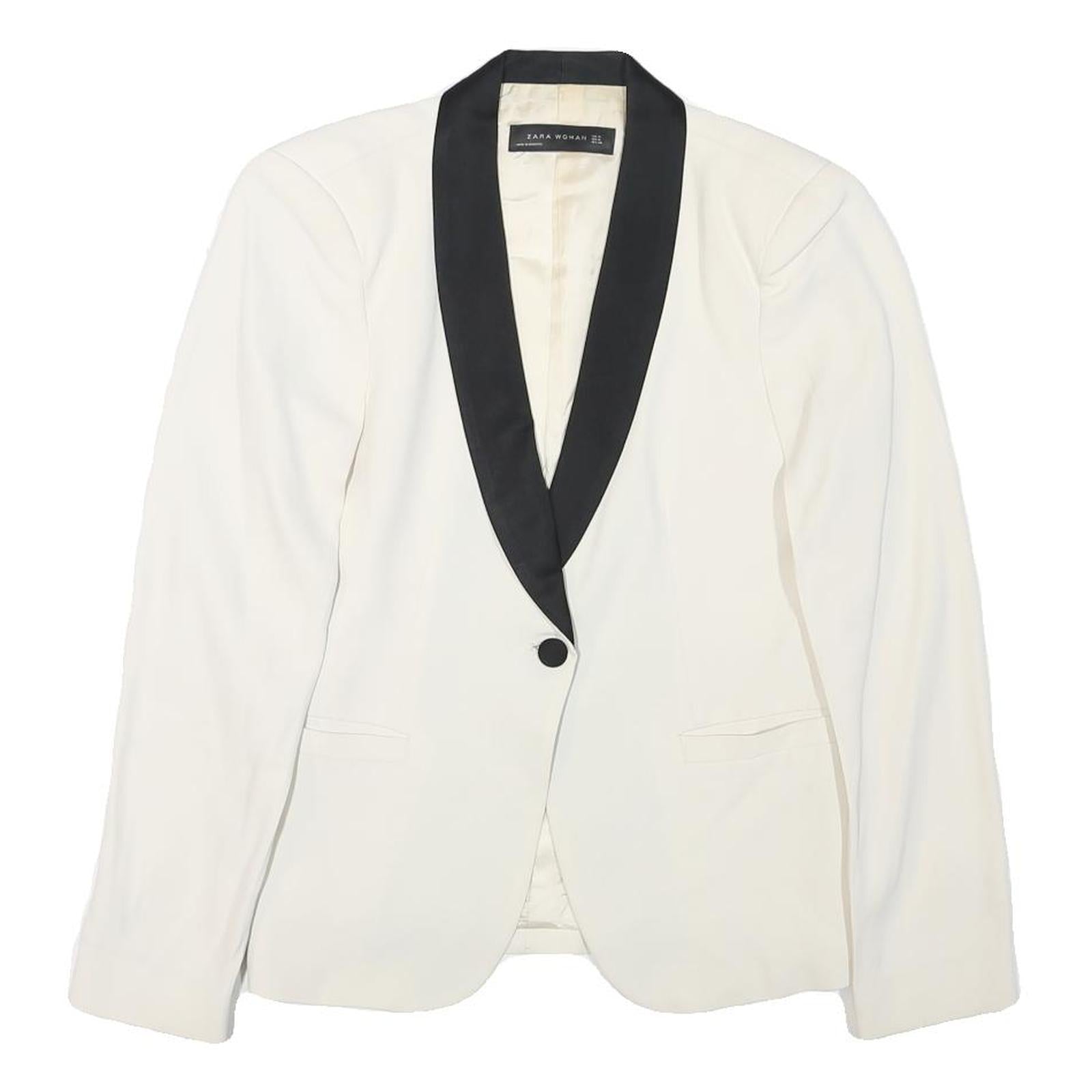 ZARA Womens White & Black Contrast Blazer Jacket M Polyester Blend Button Refurbished - N/A refurbished available on Cerqular