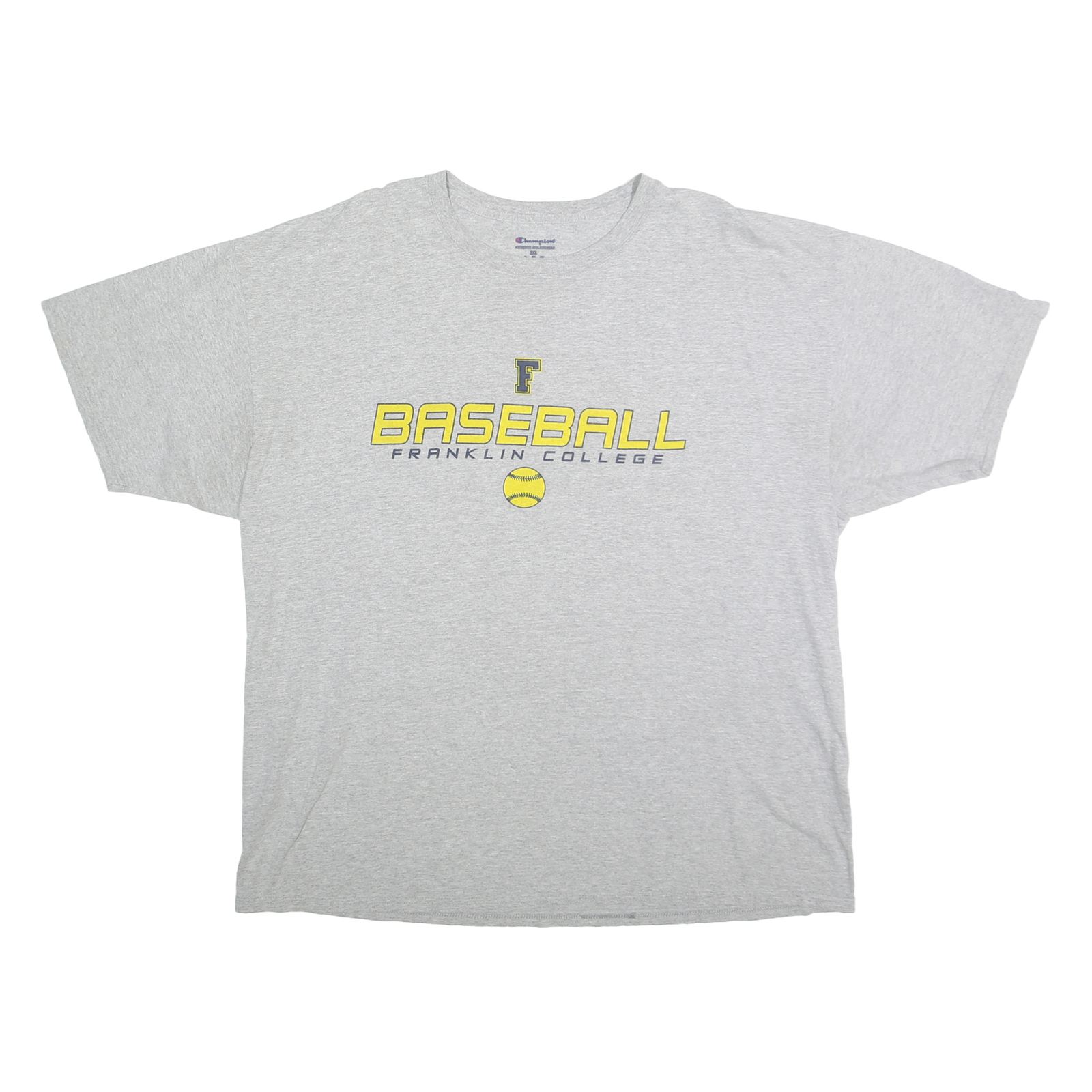 CHAMPION Mens Grey Franklin College Baseball Graphic T-Shirt 2XL Short Sleeve Refurbished - N/A refurbished available on Cerqular