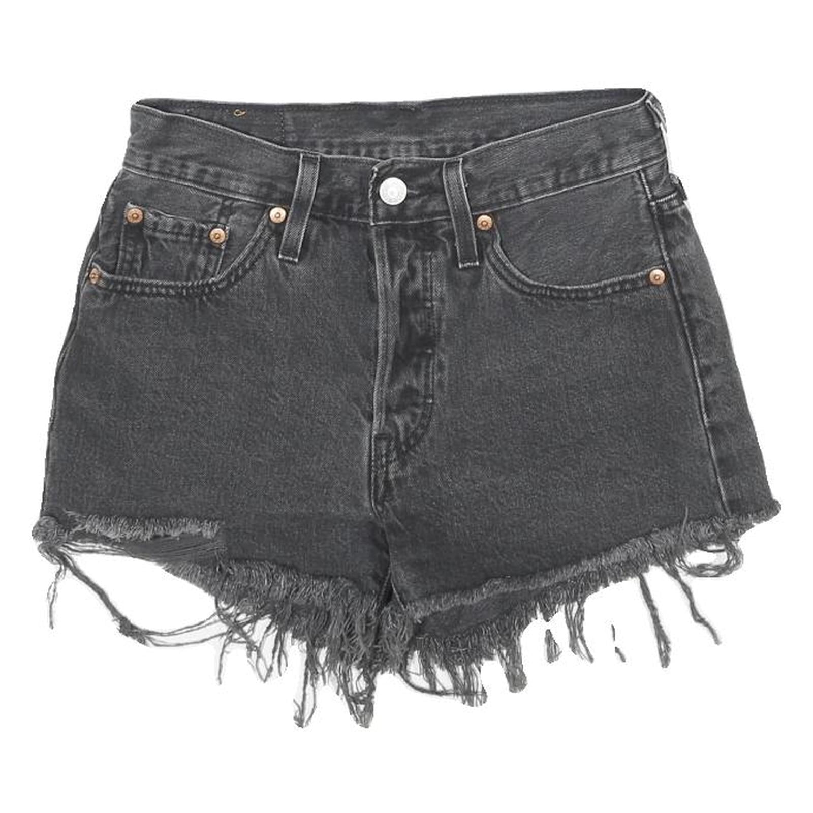 LEVI'S Womens Black Denim Cut-Off Raw Hem XXS W24 Distressed Shorts Refurbished - N/A refurbished available on Cerqular