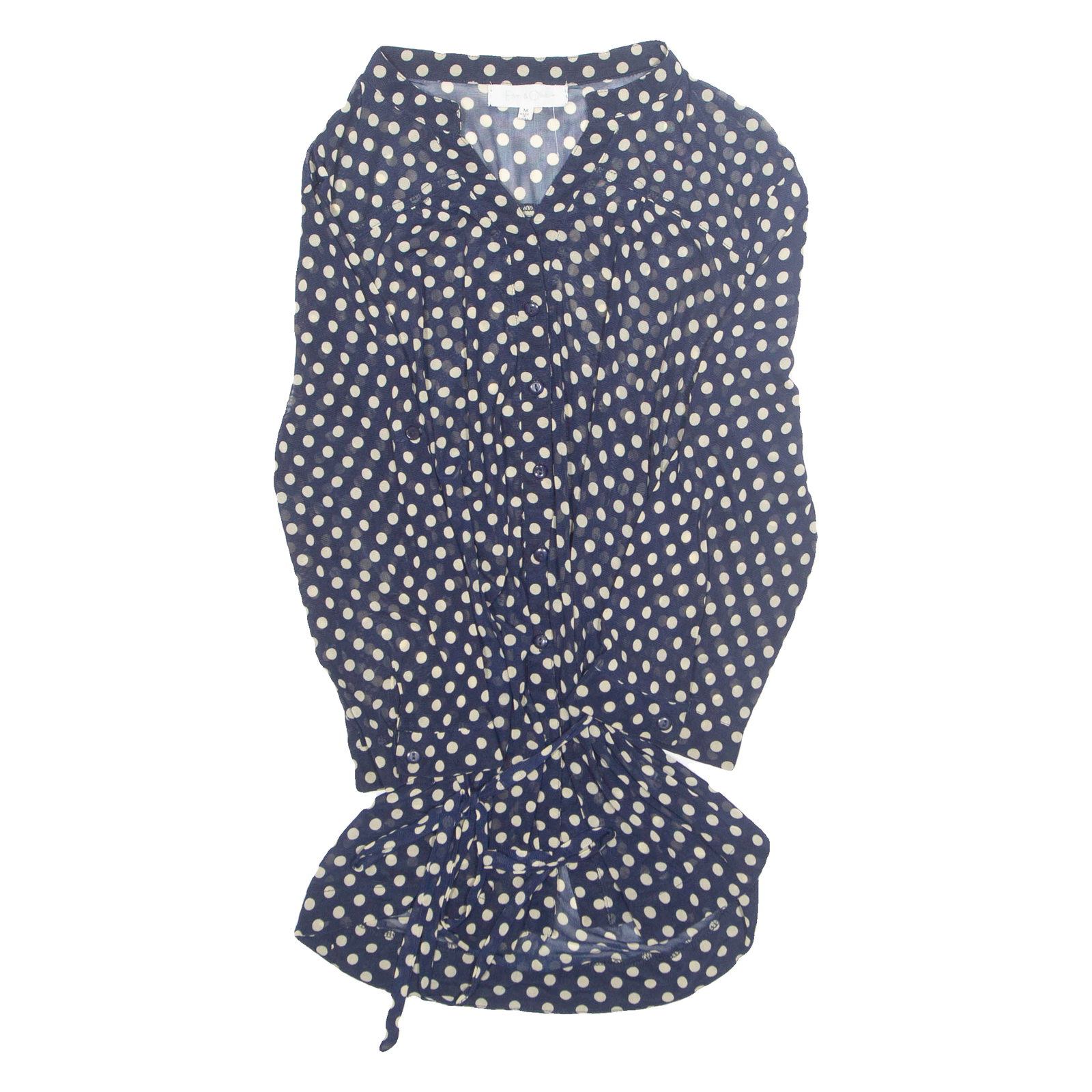 EDEN AND OLIVIA Sheer Belted Womens Printed Blouse Blue 3/4 Sleeve Spotted M Refurbished - N/A refurbished available on Cerqular