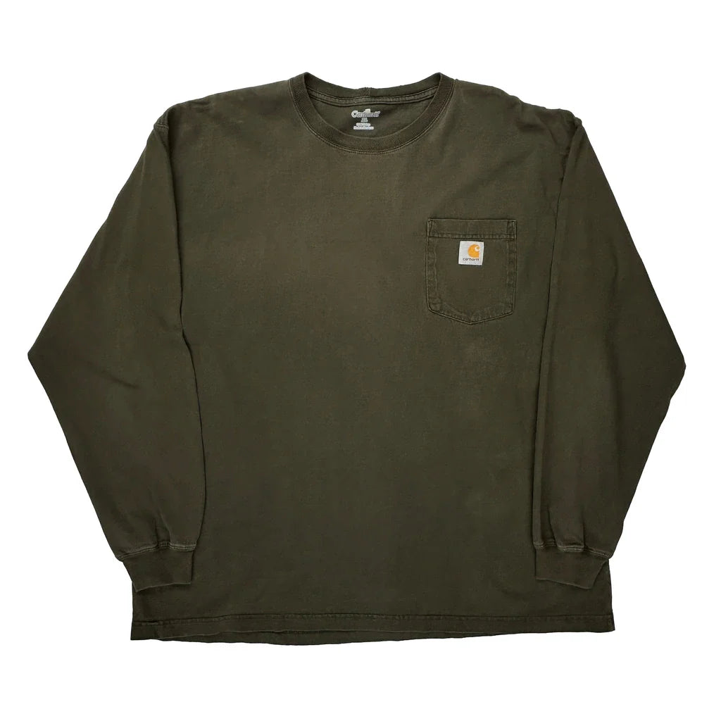 Carhartt Long Sleeve T-Shirt - XL Green Cotton Refurbished - Thrifted (note: this is a term often used to describe second- refurbished available on Cerqular