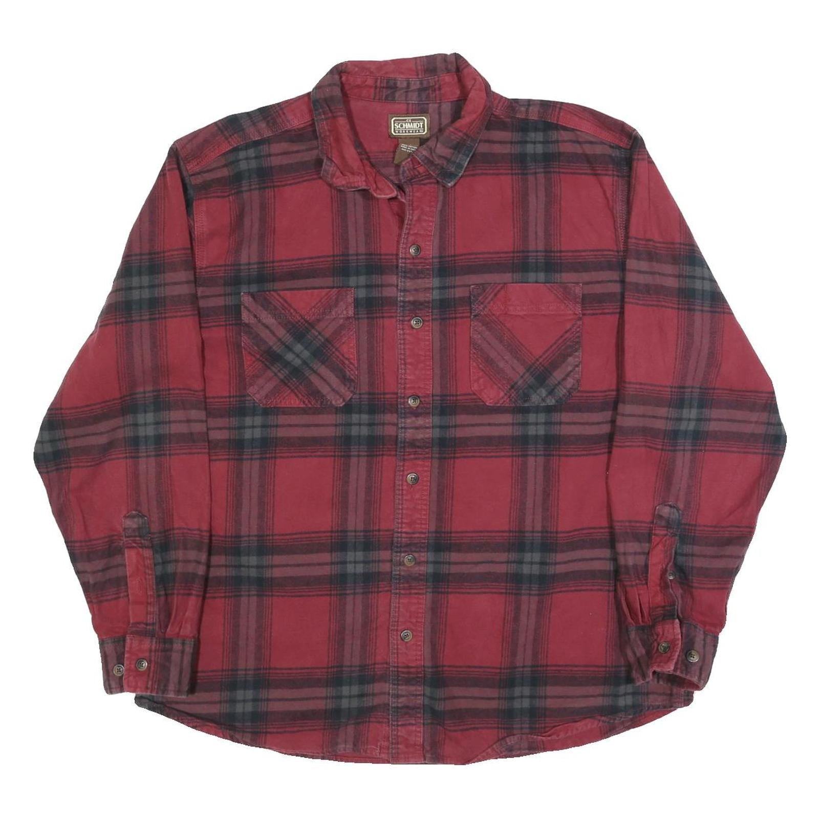 SCHMIDT Mens Red & Black Checked Shirt XL Cotton Blend Button Down Long Sleeve Refurbished - N/A refurbished available on Cerqular