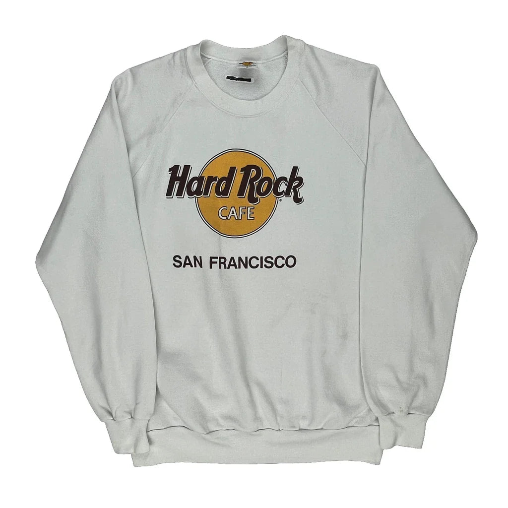 Hard Rock Cafe Sweatshirt - XL White Cotton Refurbished - Thrifted (note: this is a term often used to describe second- refurbished available on Cerqular