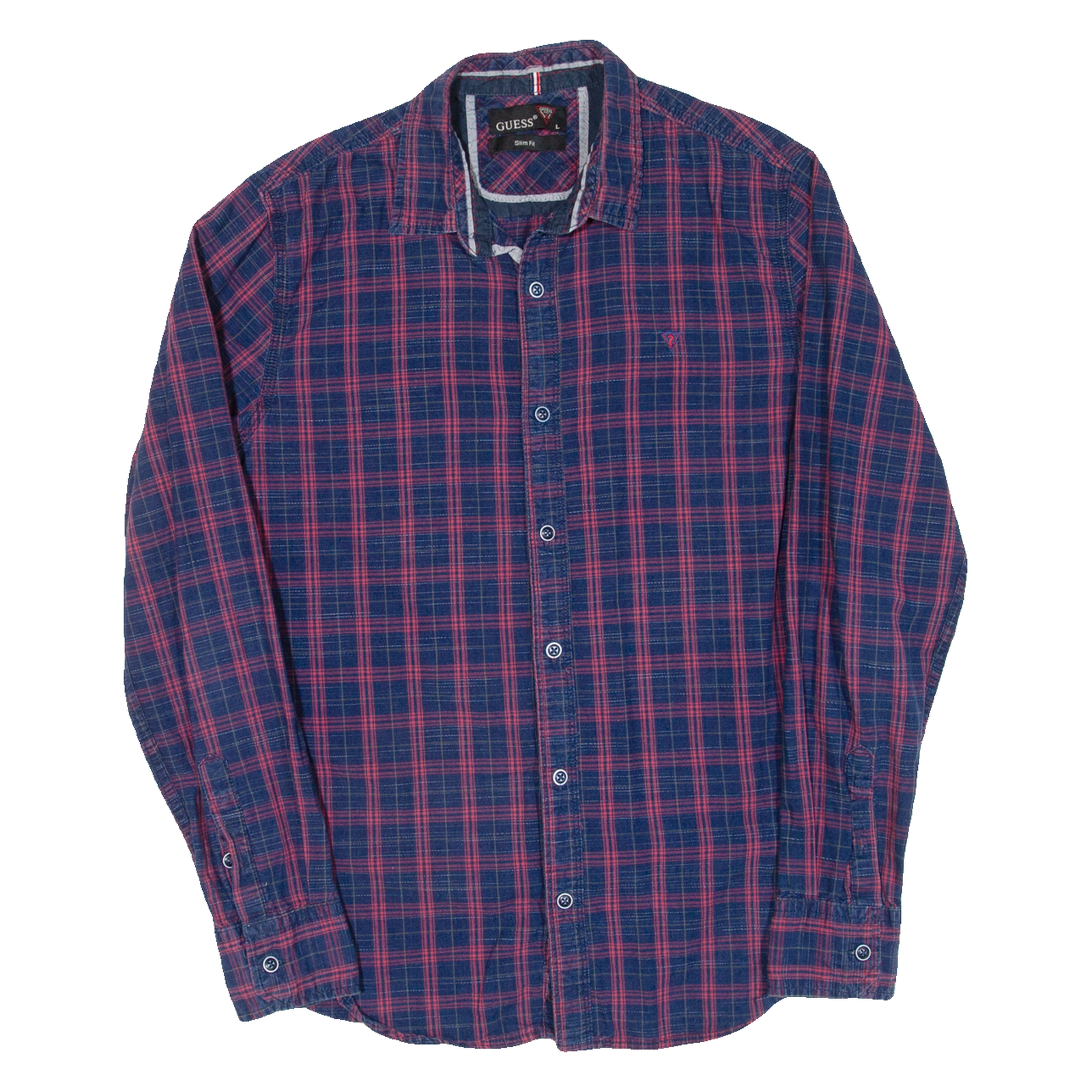 GUESS Slim Fit Mens Shirt Blue Check Long Sleeve L Refurbished - N/A refurbished available on Cerqular