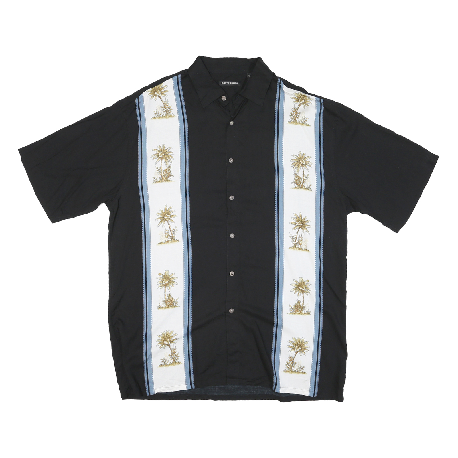 PIERRE CARDIN Mens Black & White Rayon Short Sleeve Shirt L Stylish Tropical Refurbished - N/A refurbished available on Cerqular