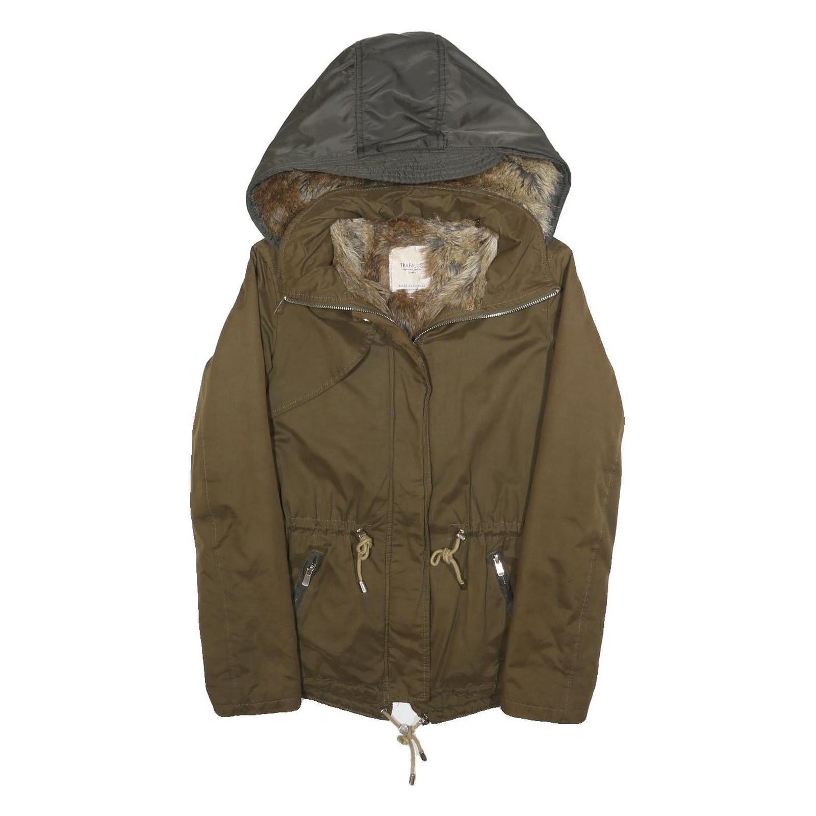 ZARA Womens Olive Green Jacket XS Polyester Blend Hooded Zip Casual Outerwear Refurbished - N/A refurbished available on Cerqular