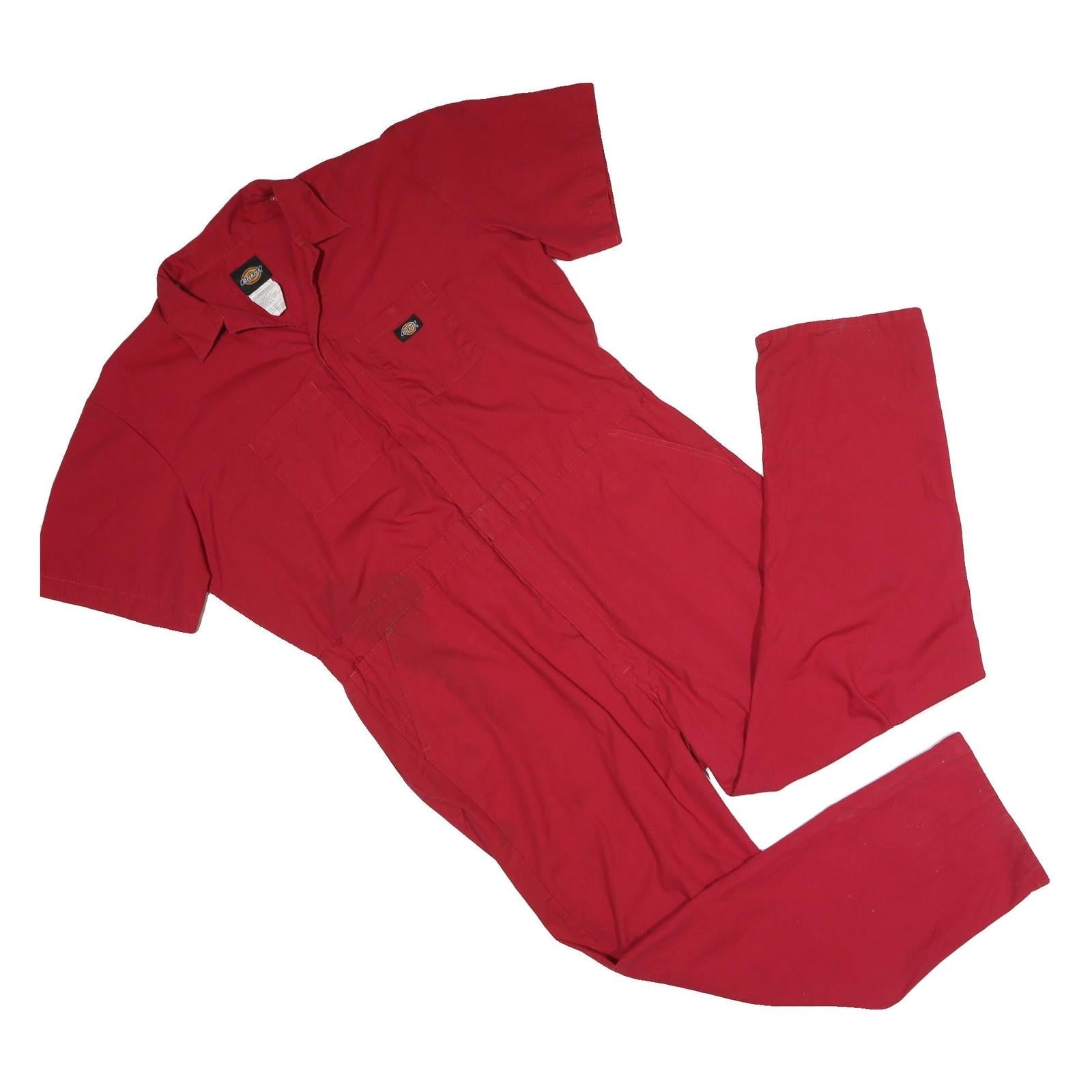 DICKIES Mens Red Short Sleeve Cotton Blend Dungarees XL W44 L30 Classic Workwear Refurbished - N/A refurbished available on Cerqular