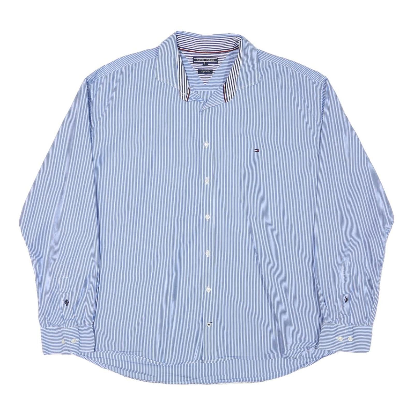 TOMMY HILFIGER Mens Blue & White Striped Shirt 2XL Regular Fit Classic Refurbished - N/A refurbished available on Cerqular