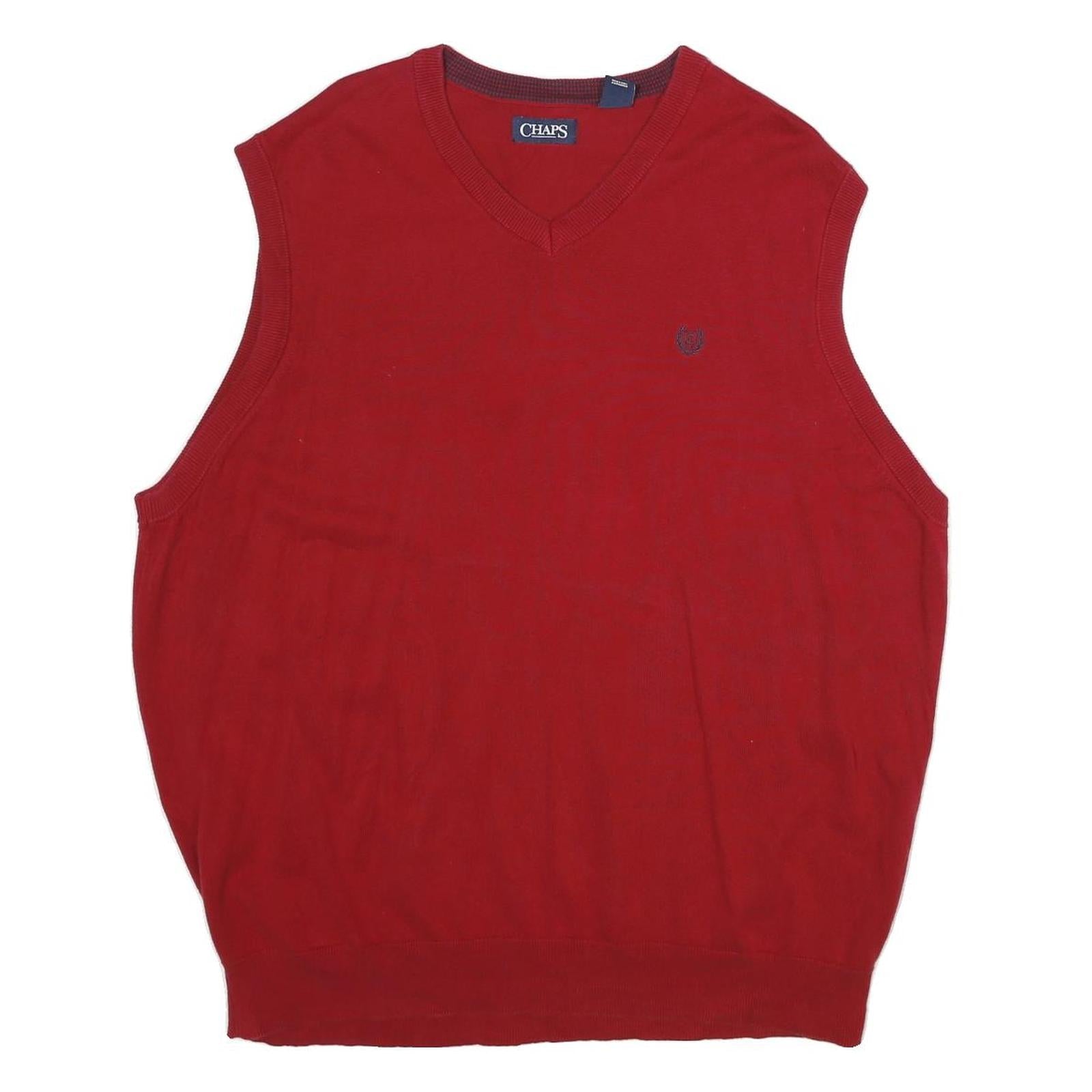 CHAPS Mens Red Plain Pullover V-Neck Basic Knit 2XL Cotton Sleeveless Jumper Refurbished - N/A refurbished available on Cerqular