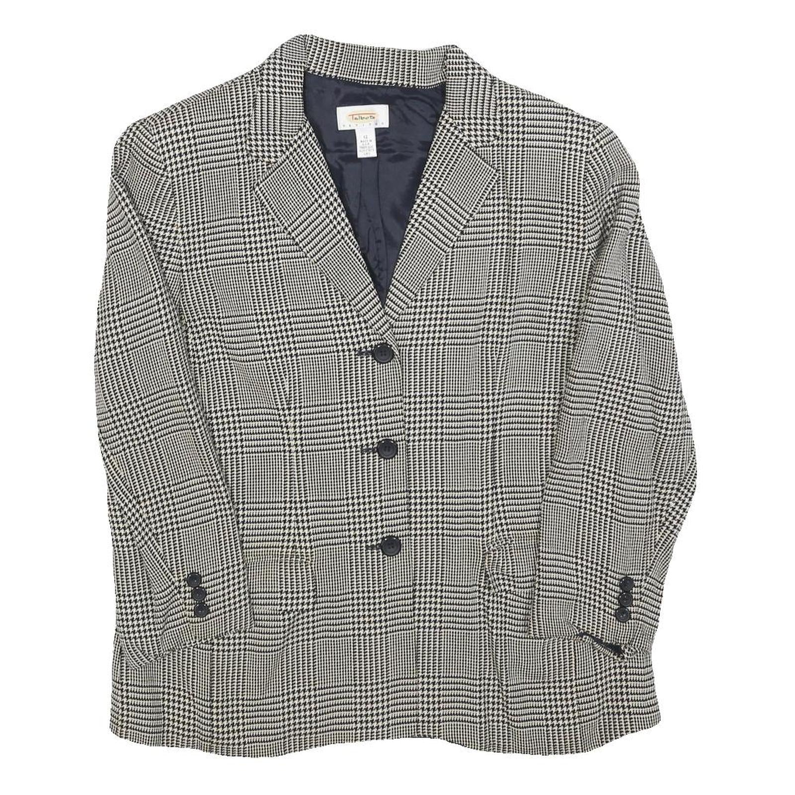 TALBOTS Womens Black White Check Button Jacket M Rayon Woven Classic Tailored Refurbished - N/A refurbished available on Cerqular