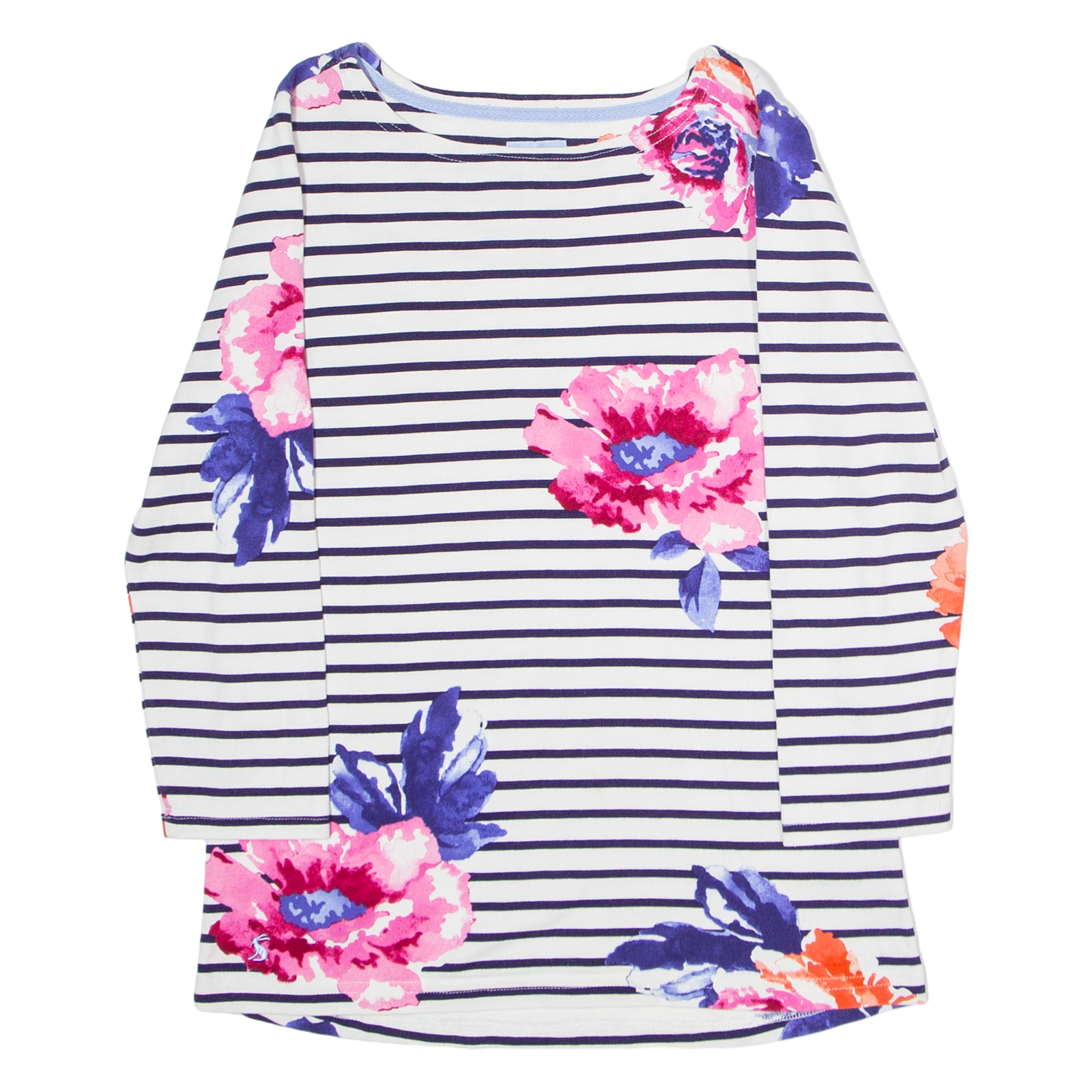 JOULES Striped Floral Womens T-Shirt White 3/4 Sleeve UK 8 Refurbished - N/A refurbished available on Cerqular