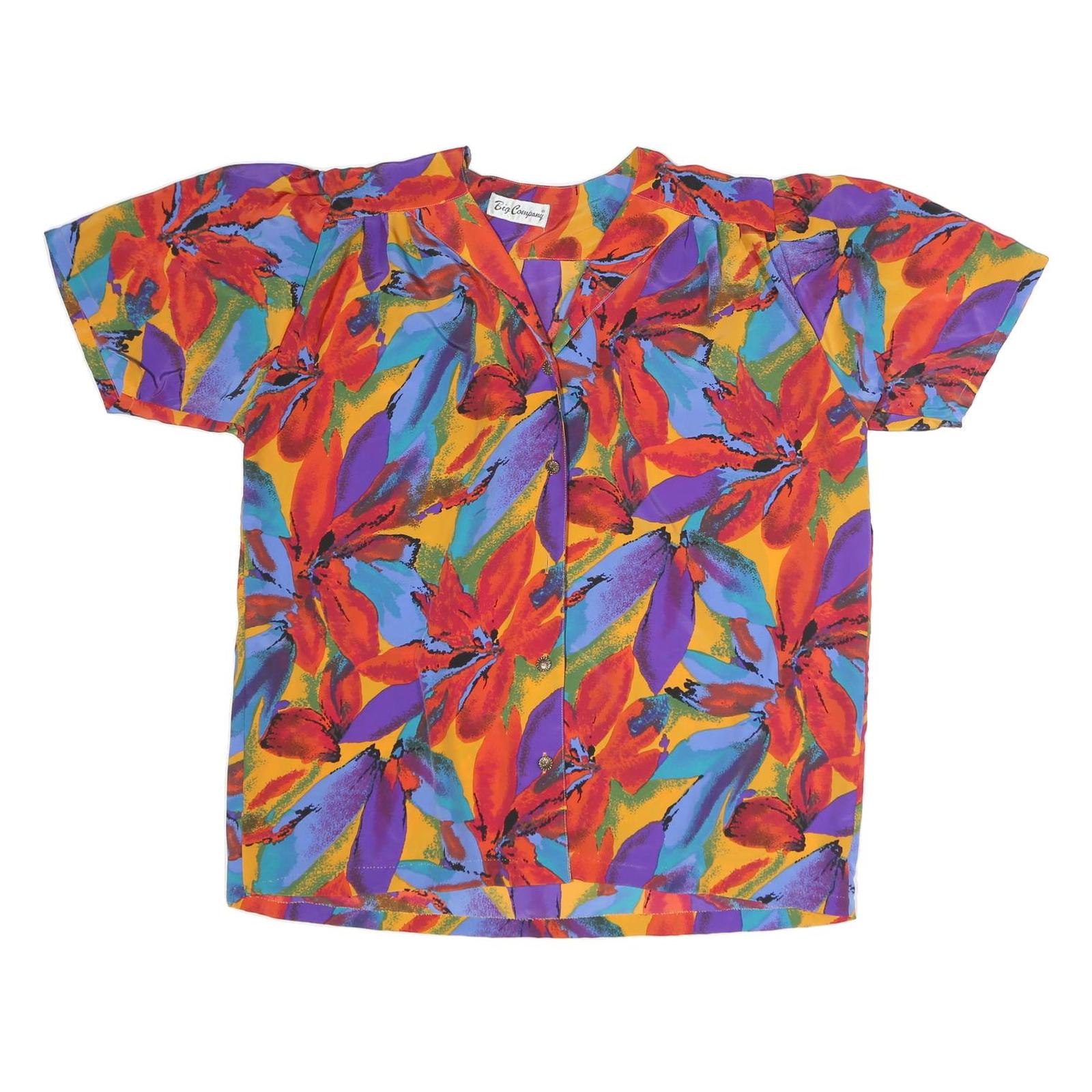 BIG COMPANY Womens Orange & Purple Printed Short Sleeve Button Neck Top XL Refurbished - N/A refurbished available on Cerqular