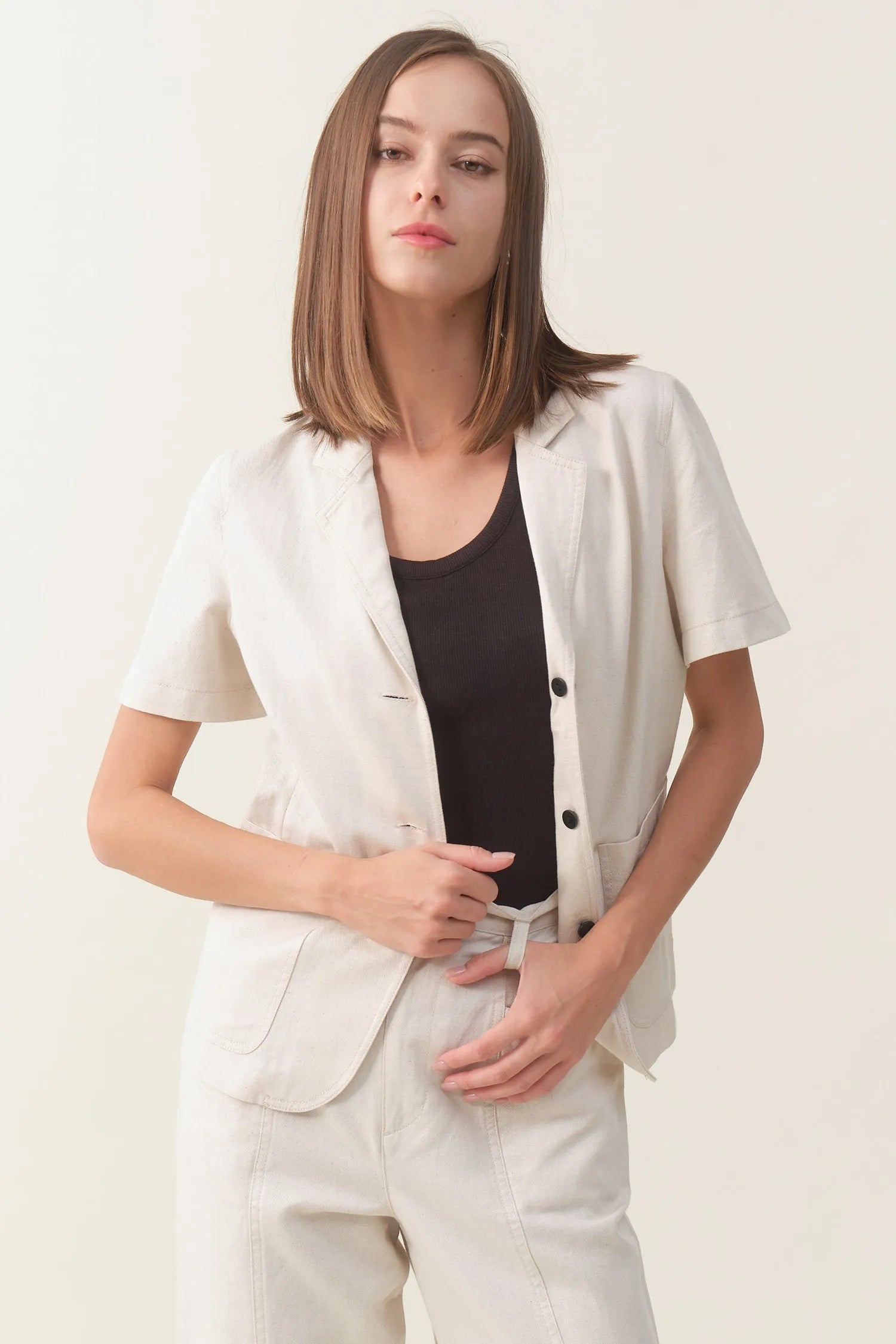 Short Sleeve Linen Blazer - Raw | Size: M Refurbished - N/A refurbished available on Cerqular