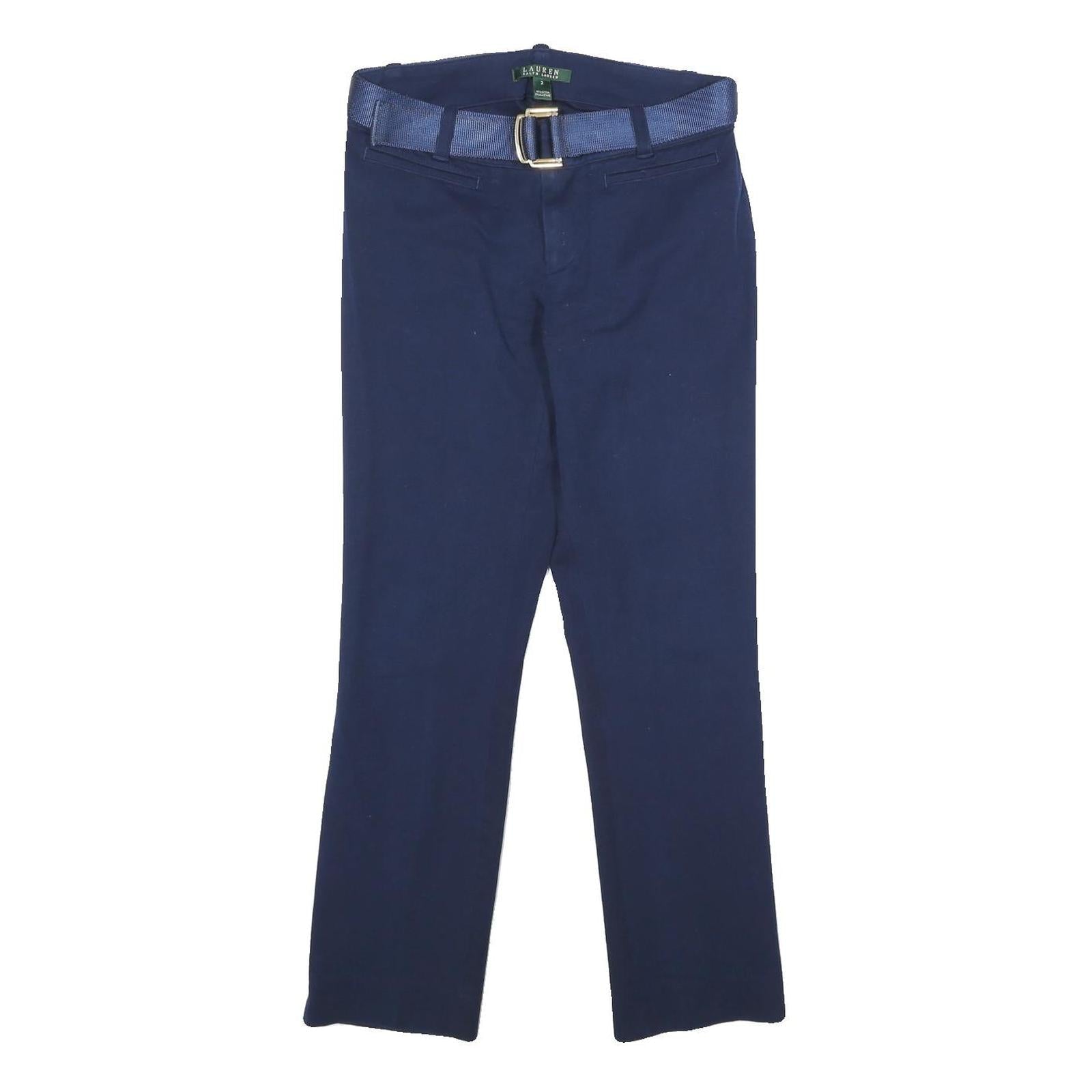 LAUREN RALPH LAUREN Womens Navy Cotton Blend Regular Fit Straight Leg Trousers Refurbished - N/A refurbished available on Cerqular