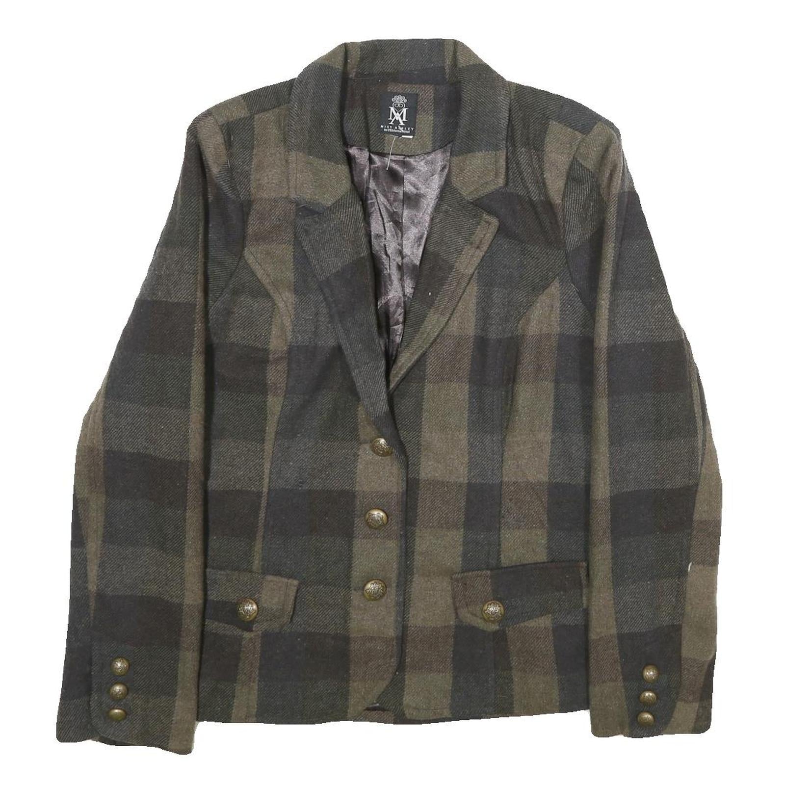 MISS ASHLEY Womens Green & Brown Checked Tailored Jacket XL Wool Blend Button Refurbished - N/A refurbished available on Cerqular