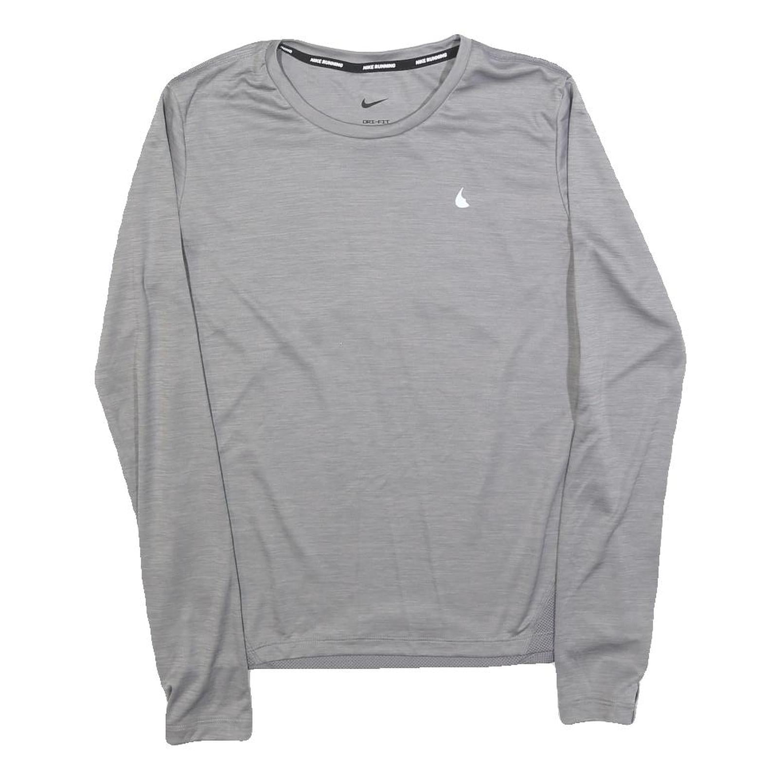 NIKE Womens Grey Athletic Long Sleeve T-Shirt XS Crew Neck Lightweight Running Refurbished - N/A refurbished available on Cerqular