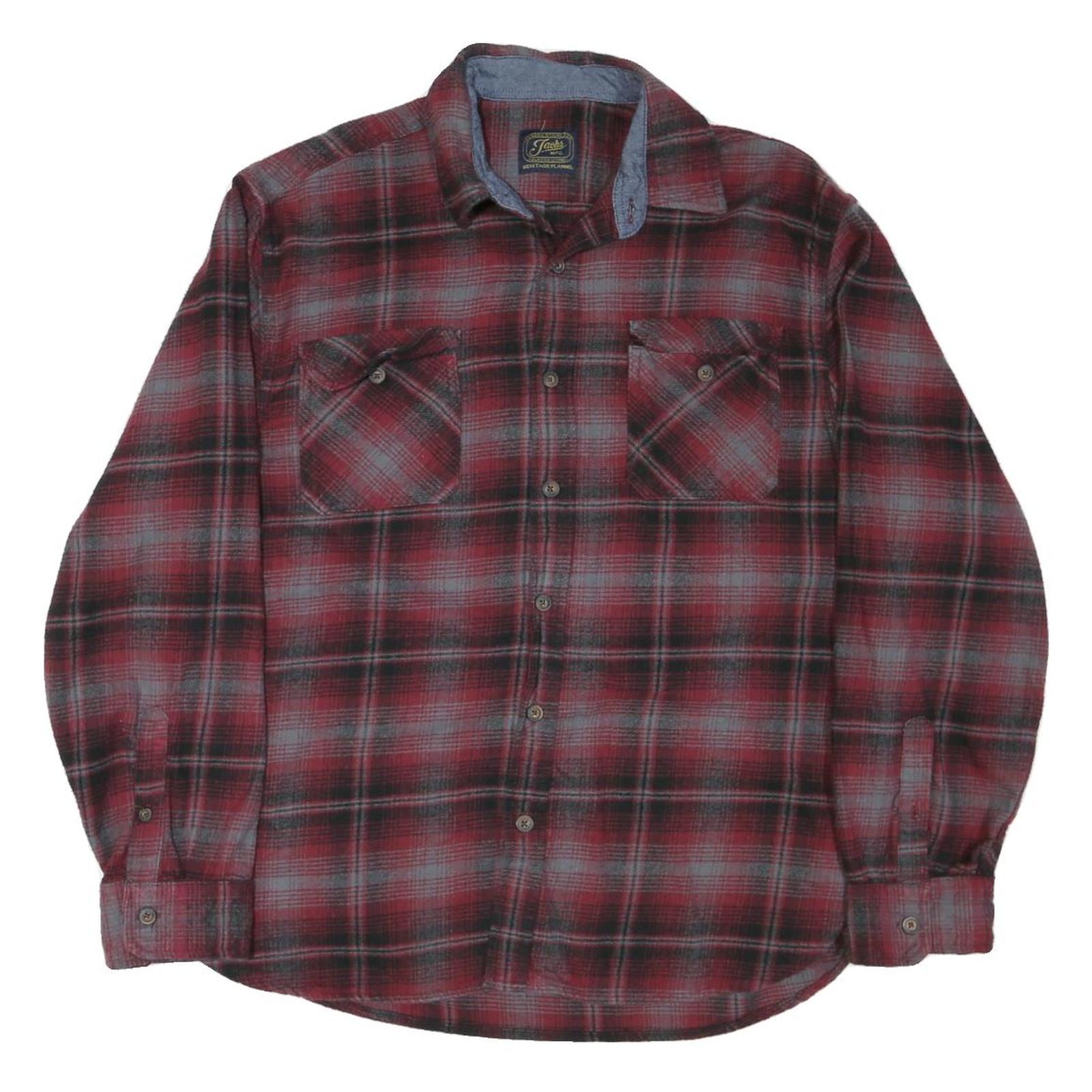 JACHS Mens Red & Grey Check Shirt XL Cotton Blend Casual Long Sleeve Button Refurbished - N/A refurbished available on Cerqular