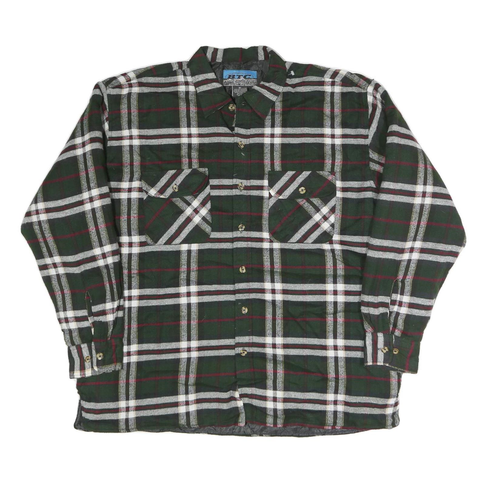 BTC Mens Green & White Check Shirt XL Cotton Blend Classic Button-Up Refurbished - N/A refurbished available on Cerqular