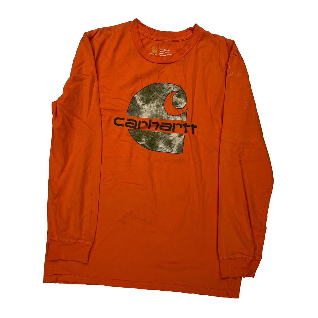 Buy Age 14-16 Carhartt Long Sleeve T-Shirt - Large Orange Cotton Refurbished - $20.09 Age 14-16 Carhartt Long Sleeve T-Shirt - Large Orange Cotton Refurbished - Thrifted (note: this is a term often used to describe second- refurbished available on Cerqular