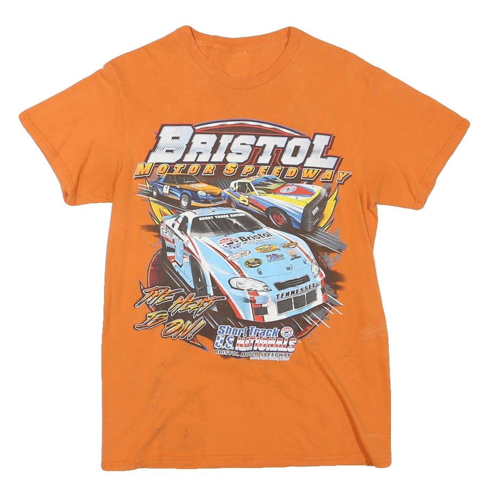 Mens Orange Bristol Motor Speedway Graphic T-Shirt XS Short Sleeve Crew Neck Refurbished - N/A refurbished available on Cerqular