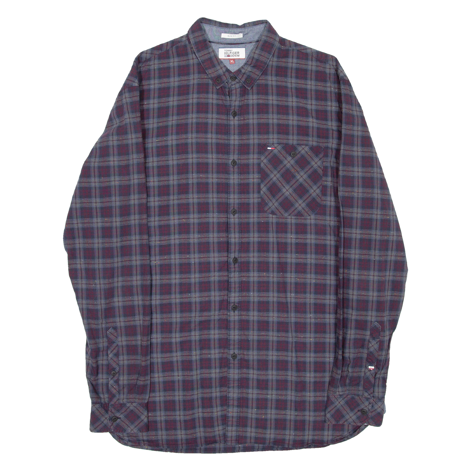 TOMMY HILFIGER Slim Fit Mens Shirt Blue Check Long Sleeve XL Refurbished - N/A refurbished available on Cerqular