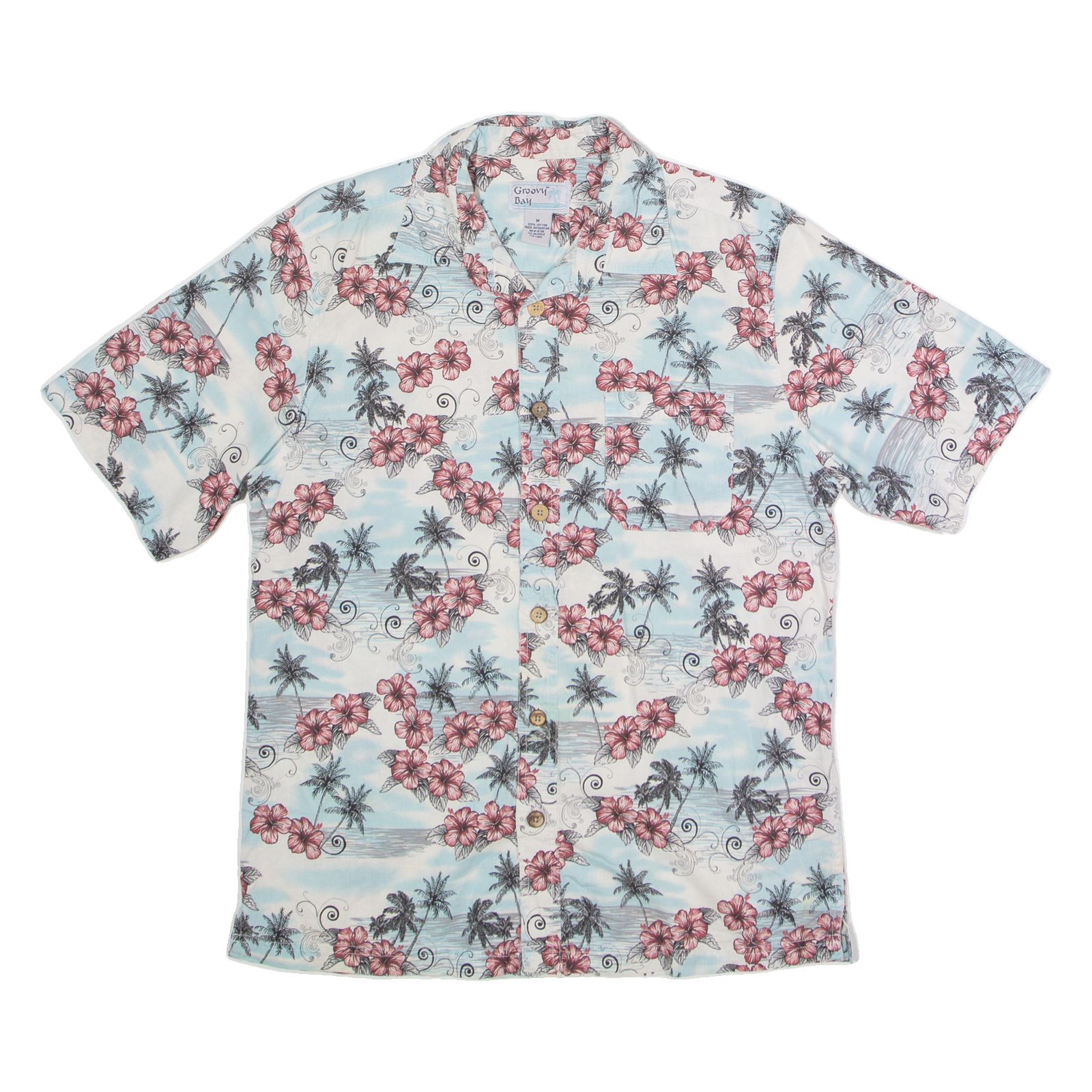 GROOVY BAY Mens Hawaiian Shirt Blue 90s Floral M Refurbished - N/A refurbished available on Cerqular