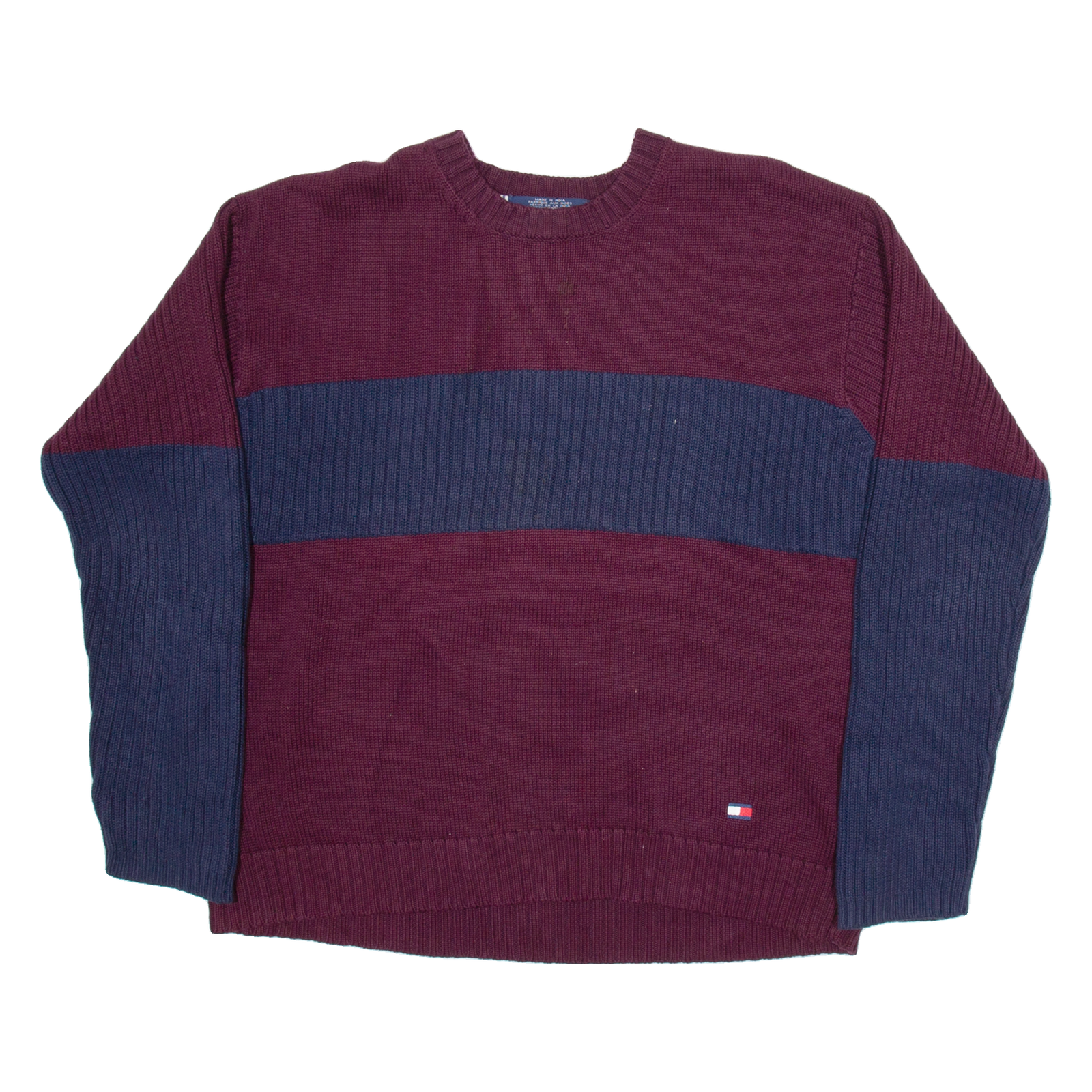TOMMY HILFIGER Mens Patterned Jumper Maroon Colourblock Tight Knit XL Refurbished - N/A refurbished available on Cerqular