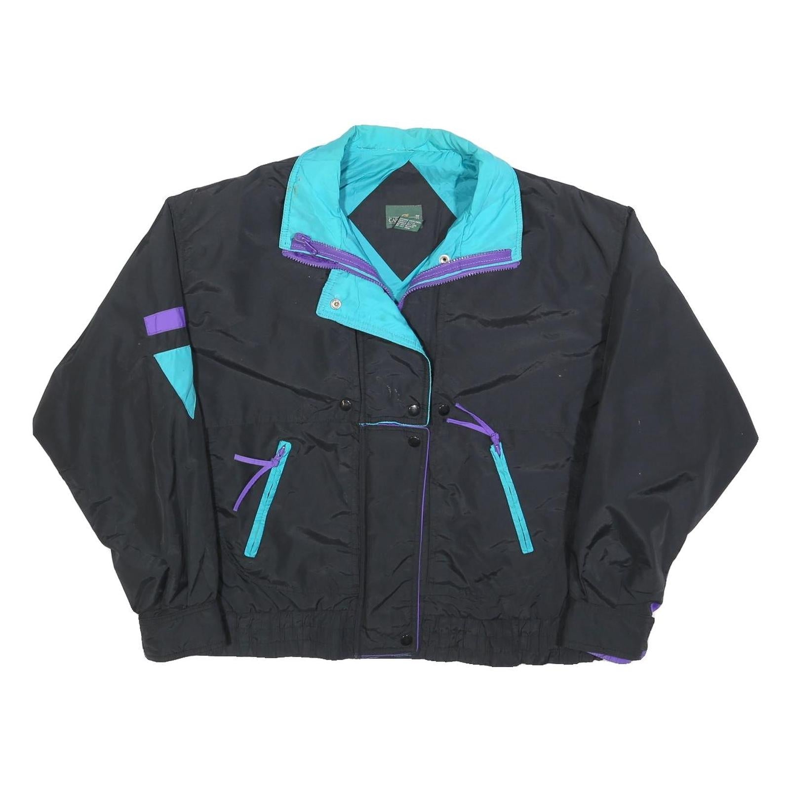 CABIN CREEK Womens Black & Turquoise Nylon Jacket S Zip Casual Retro Style Refurbished - N/A refurbished available on Cerqular