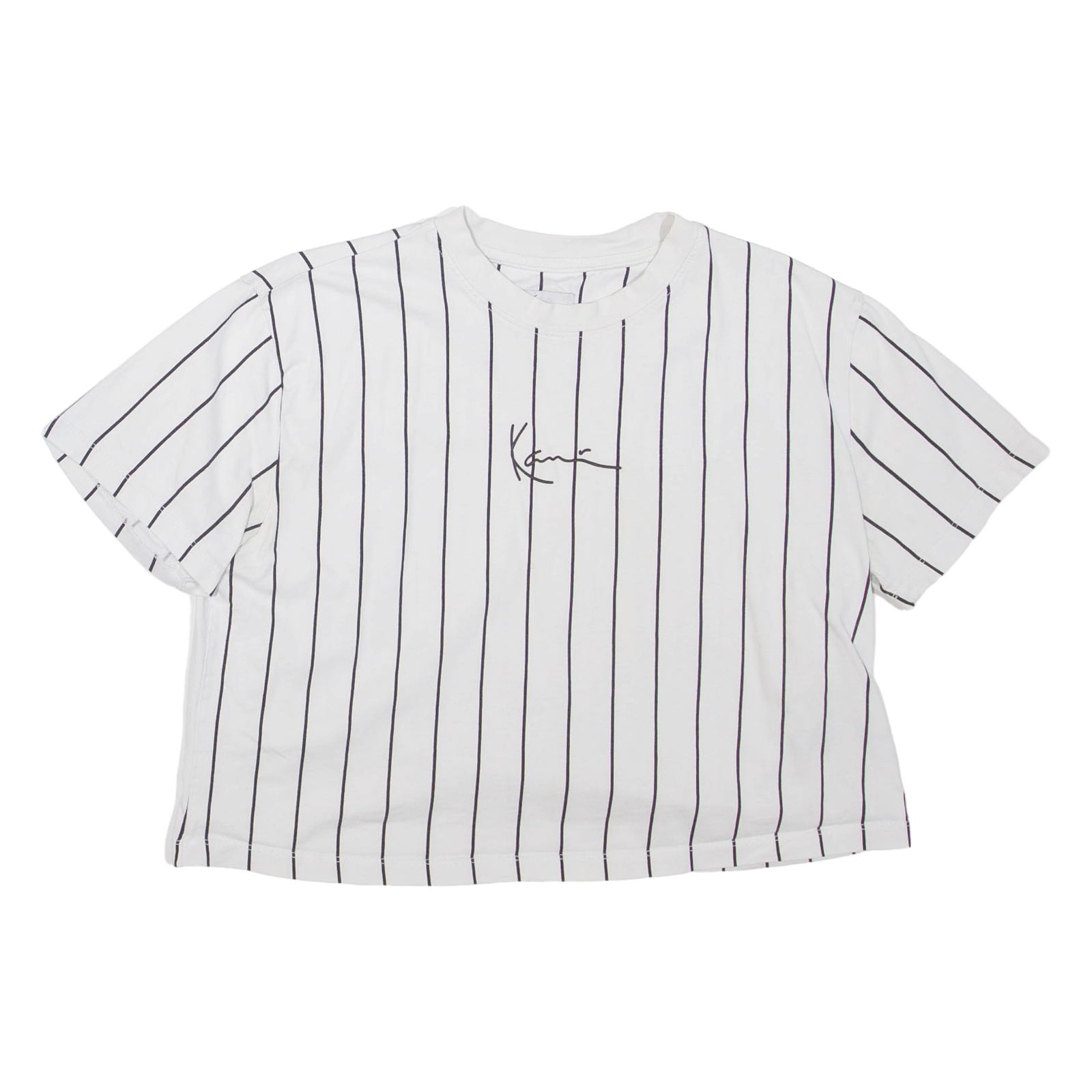 KARL KANI Cropped Striped Womens T-Shirt White Crew Neck S Refurbished - N/A refurbished available on Cerqular
