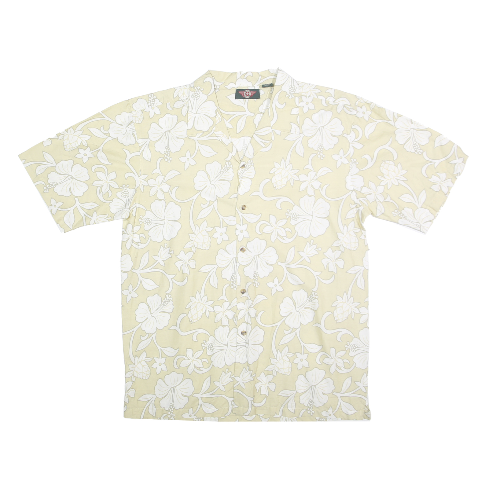 AMERICAN OUTPOST Mens Beige & White Floral Hawaiian Shirt L Summer Casual Cotton Refurbished - N/A refurbished available on Cerqular
