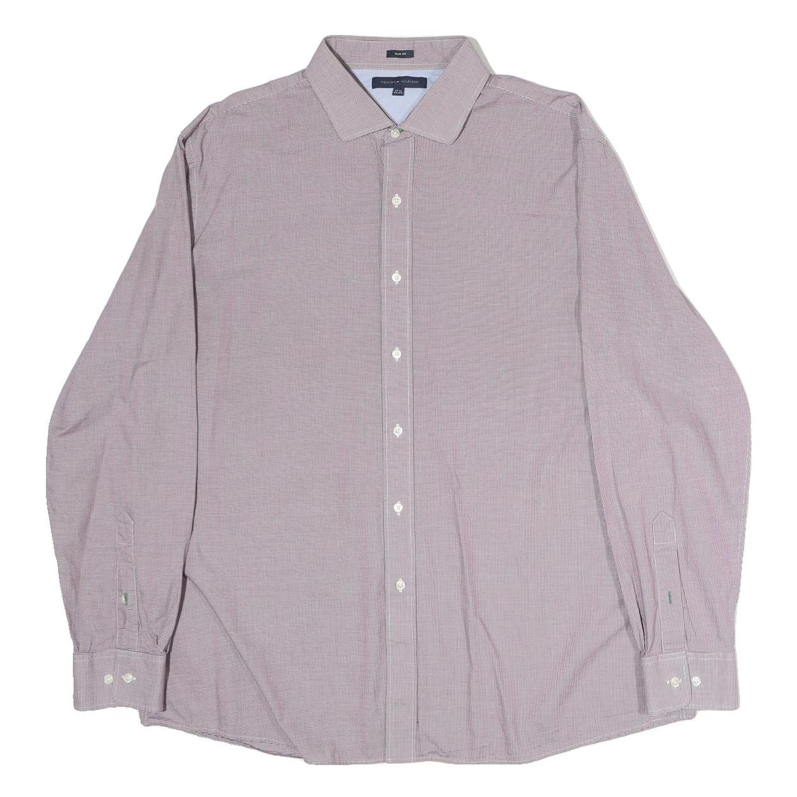TOMMY HILFIGER Mens Red & White Slim Fit Shirt L Cotton Classic Button Collar Refurbished - N/A refurbished available on Cerqular