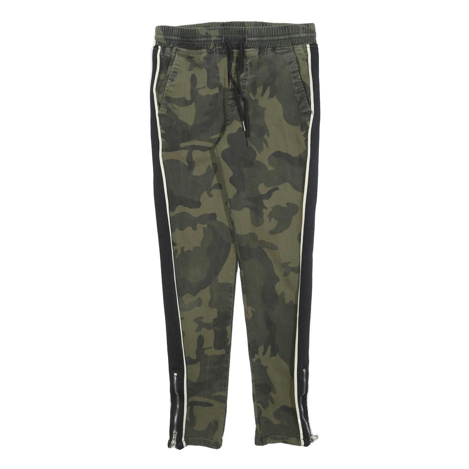 JOHN H Mens Cotton Blend Green Camouflage Slim Drawstring Trousers W28 L28 Refurbished - N/A refurbished available on Cerqular