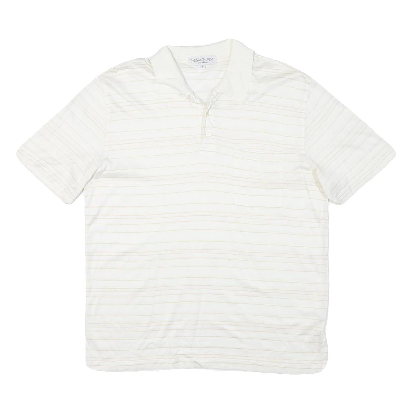 YVES SAINT LAURENT Mens White & Beige Striped Short Sleeve Polo Shirt M Cotton Refurbished - N/A refurbished available on Cerqular