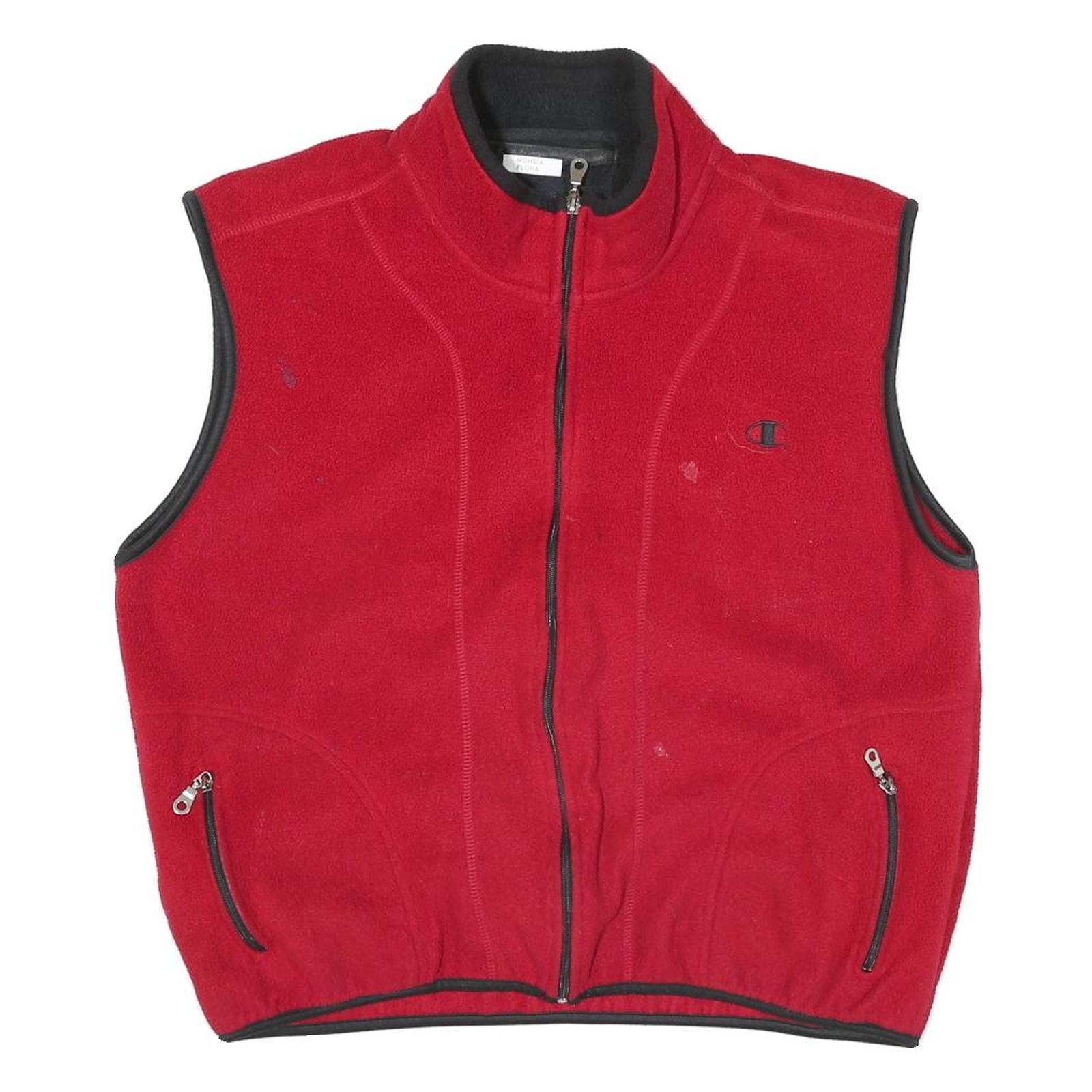 CHAMPION Mens Red Fleece Vest L Polyester Blend Zip Plain Warm Casual Refurbished - N/A refurbished available on Cerqular