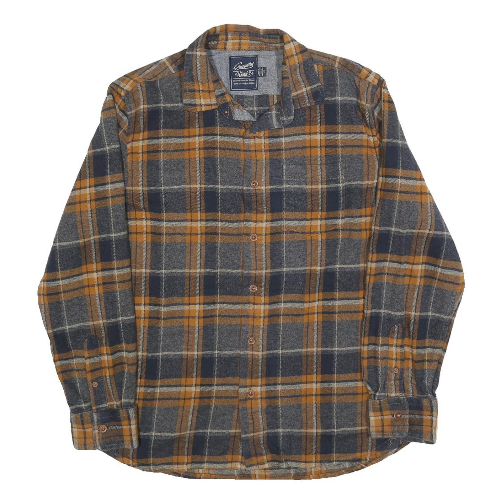 GRAYER Mens Grey & Orange Cotton Blend Flannel Shirt L Long Sleeve Casual Refurbished - N/A refurbished available on Cerqular